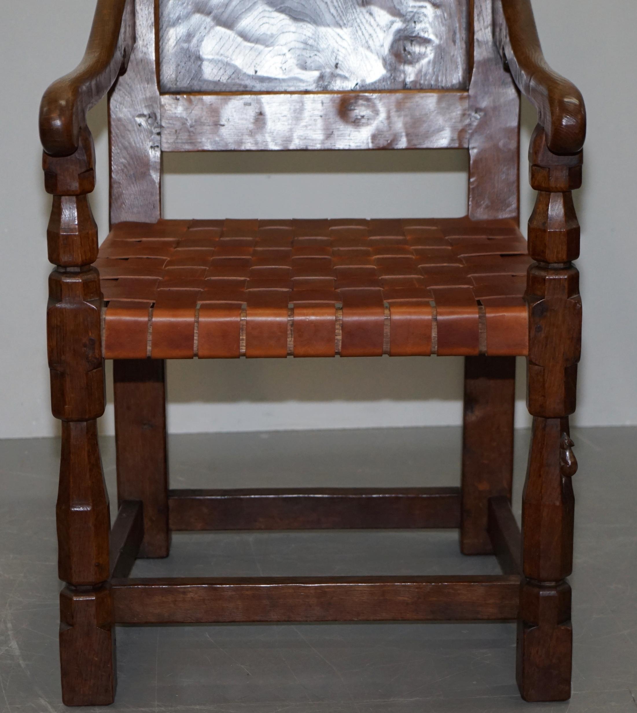 Sechs sehr seltene restaurierte Robert Mouseman Thompson-Esszimmerstühle aus Wurzelholz-Eiche, 1930er Jahre, 6 im Angebot 3