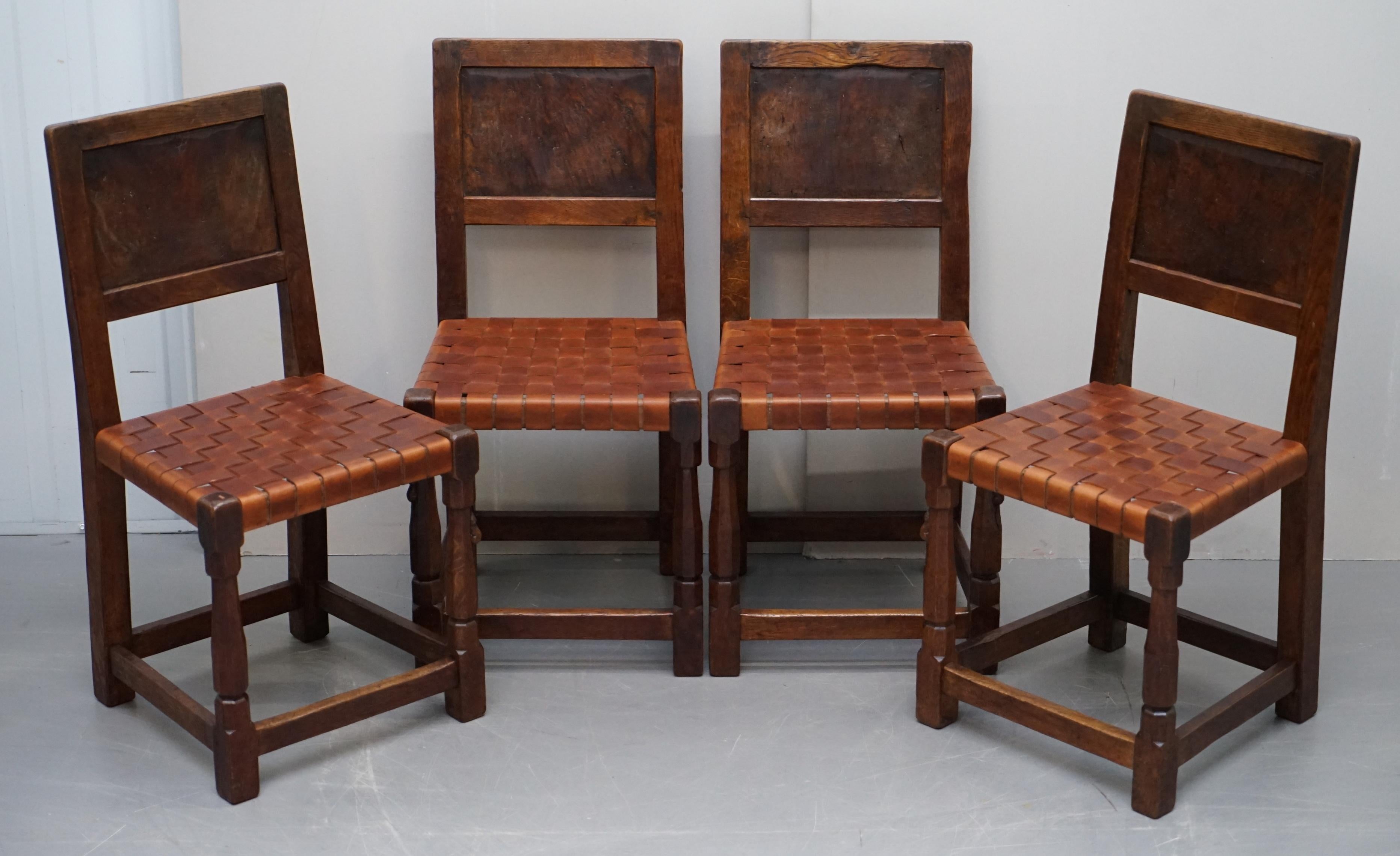 Six Very Rare 1930s Burr Oak Restored Robert Mouseman Thompson Dining Chairs 6 For Sale 3