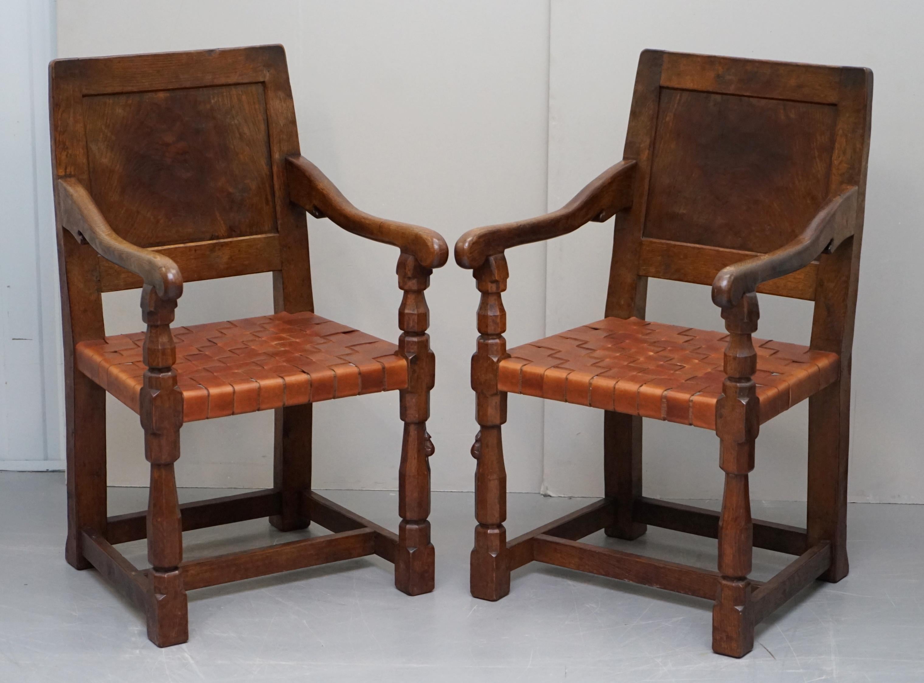 Sechs sehr seltene restaurierte Robert Mouseman Thompson-Esszimmerstühle aus Wurzelholz-Eiche, 1930er Jahre, 6 (Arts and Crafts) im Angebot