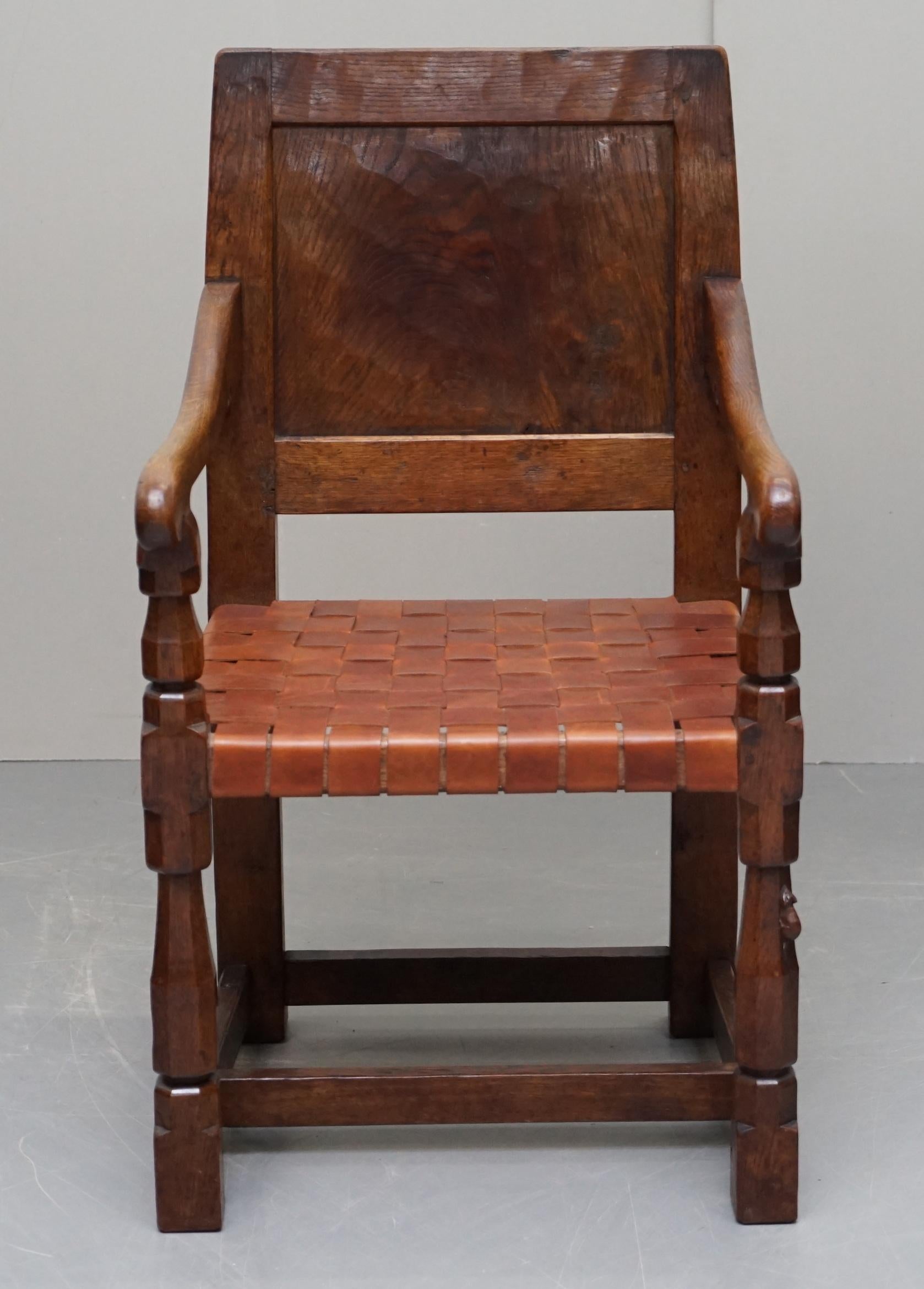 Sechs sehr seltene restaurierte Robert Mouseman Thompson-Esszimmerstühle aus Wurzelholz-Eiche, 1930er Jahre, 6 (Handgefertigt) im Angebot
