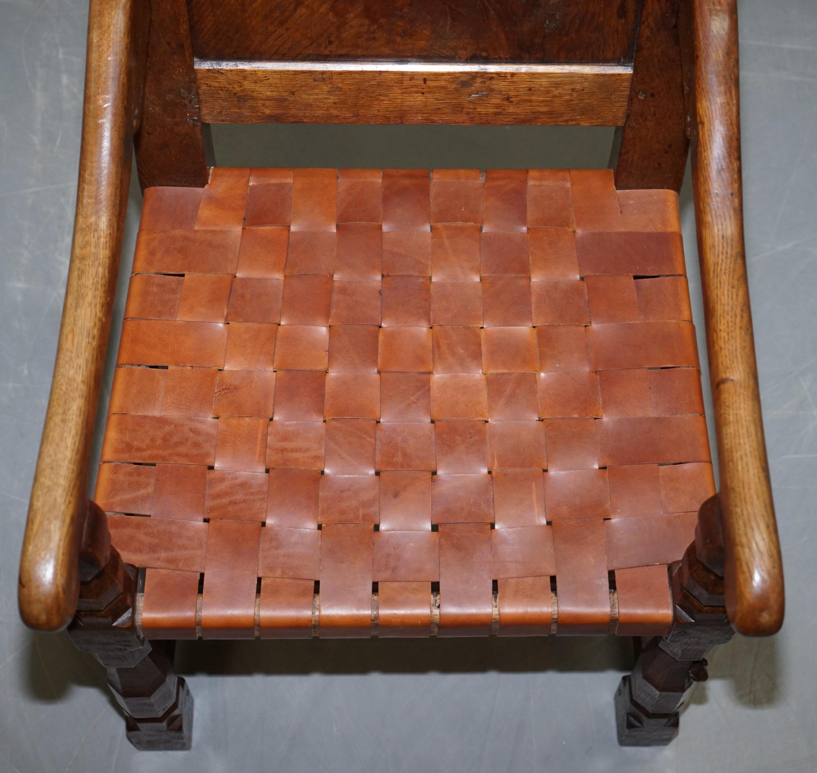 Sechs sehr seltene restaurierte Robert Mouseman Thompson-Esszimmerstühle aus Wurzelholz-Eiche, 1930er Jahre, 6 (Leder) im Angebot