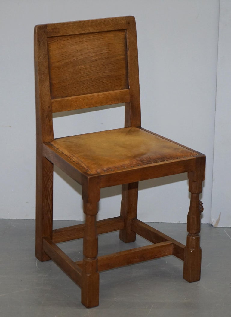 Six Very Rare 1950s Oak Robert Mouseman Thompson Dining Chairs 6 For Sale at 1stDibs