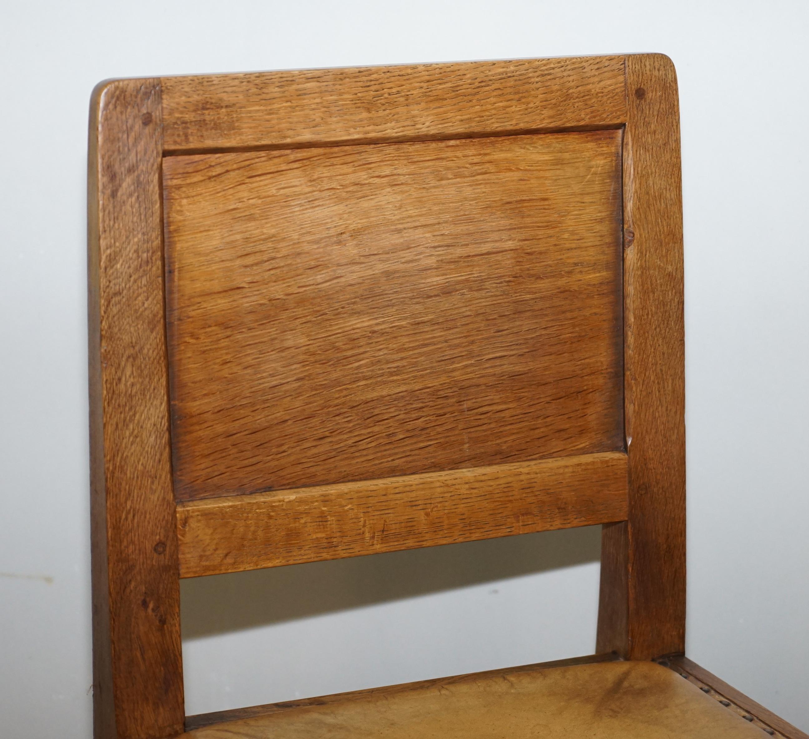 Mid-Century Modern Six Very Rare 1950s Honeycomb Oak Robert Mouseman Thompson Dining Chairs 6