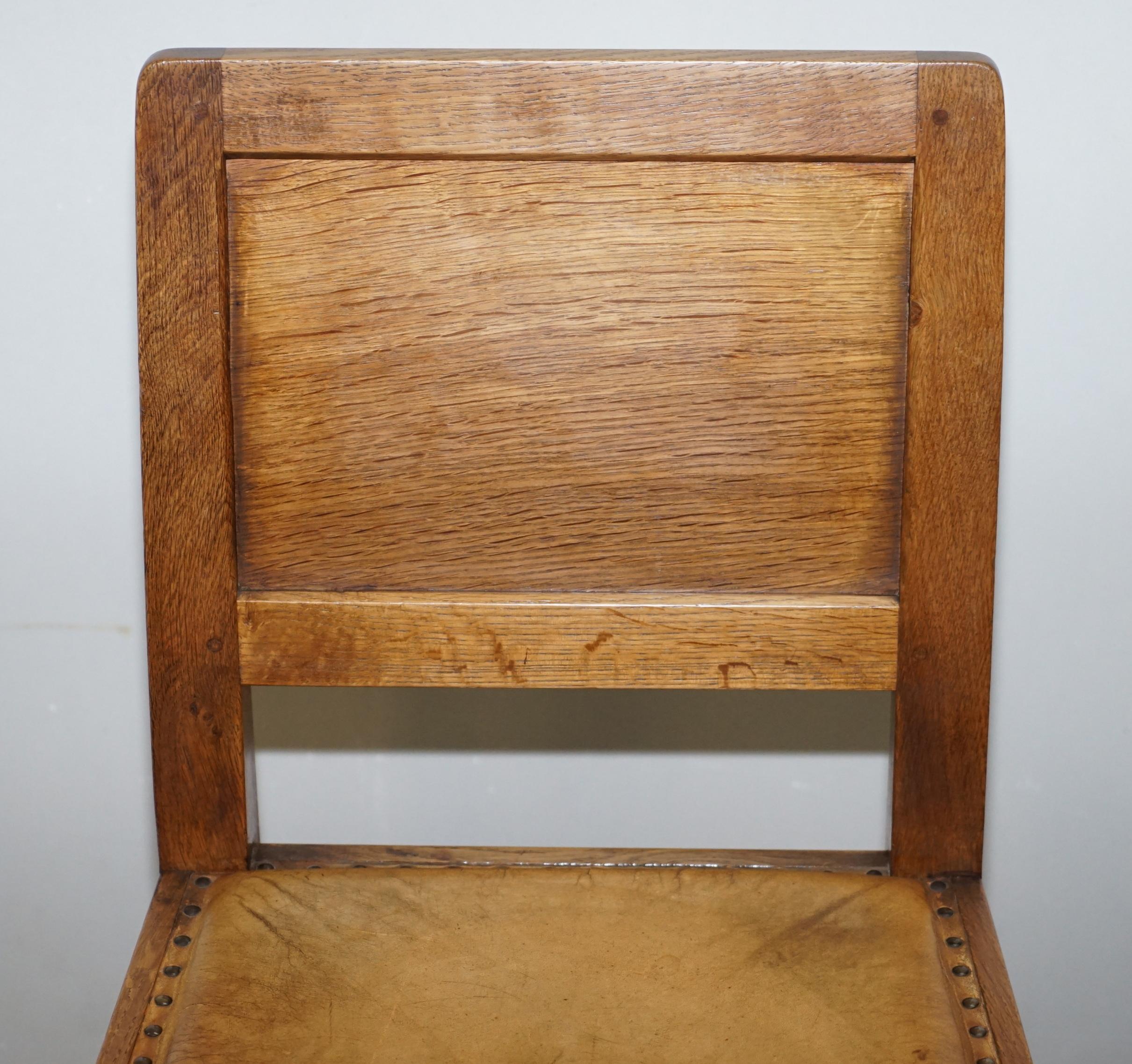 English Six Very Rare 1950s Honeycomb Oak Robert Mouseman Thompson Dining Chairs 6