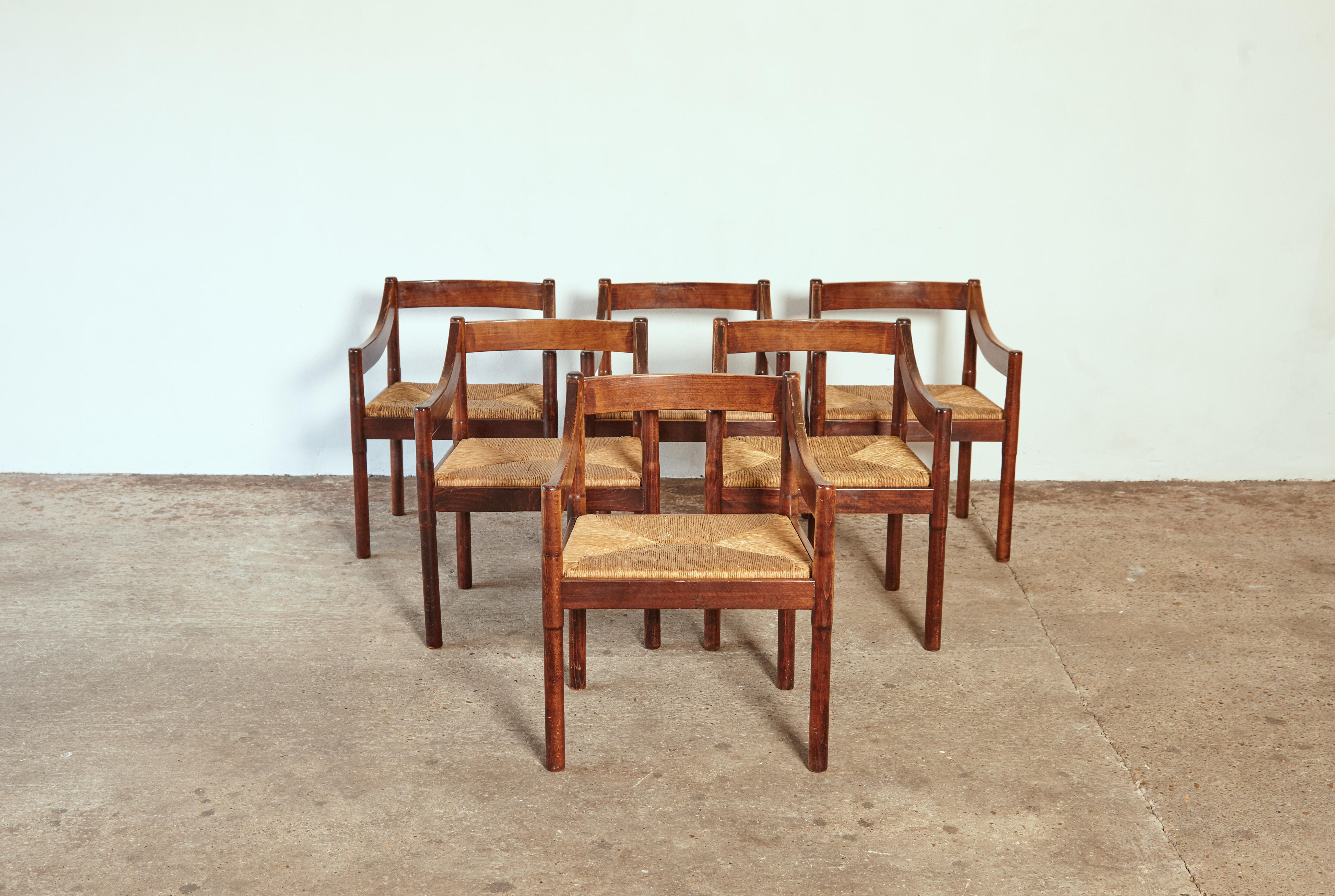 Mid-Century Modern Six Vico Magistretti Carimate Dining Chairs for Cassina, Italy, 1960s