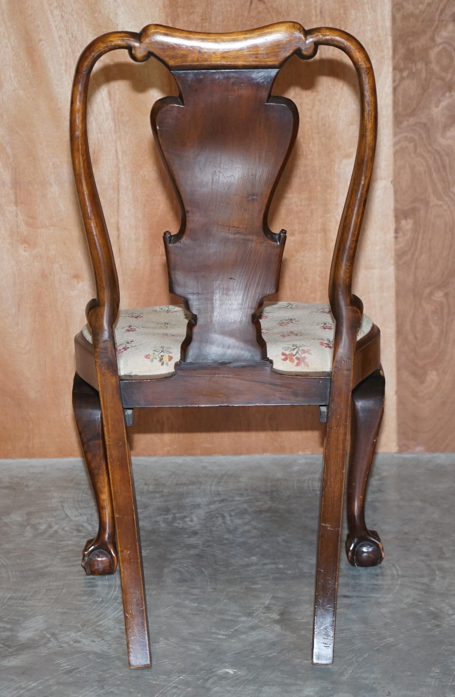 Six Victorian 1880 Walnut Shepherds Crook Dining Chairs with Claw & Ball Feet For Sale 6
