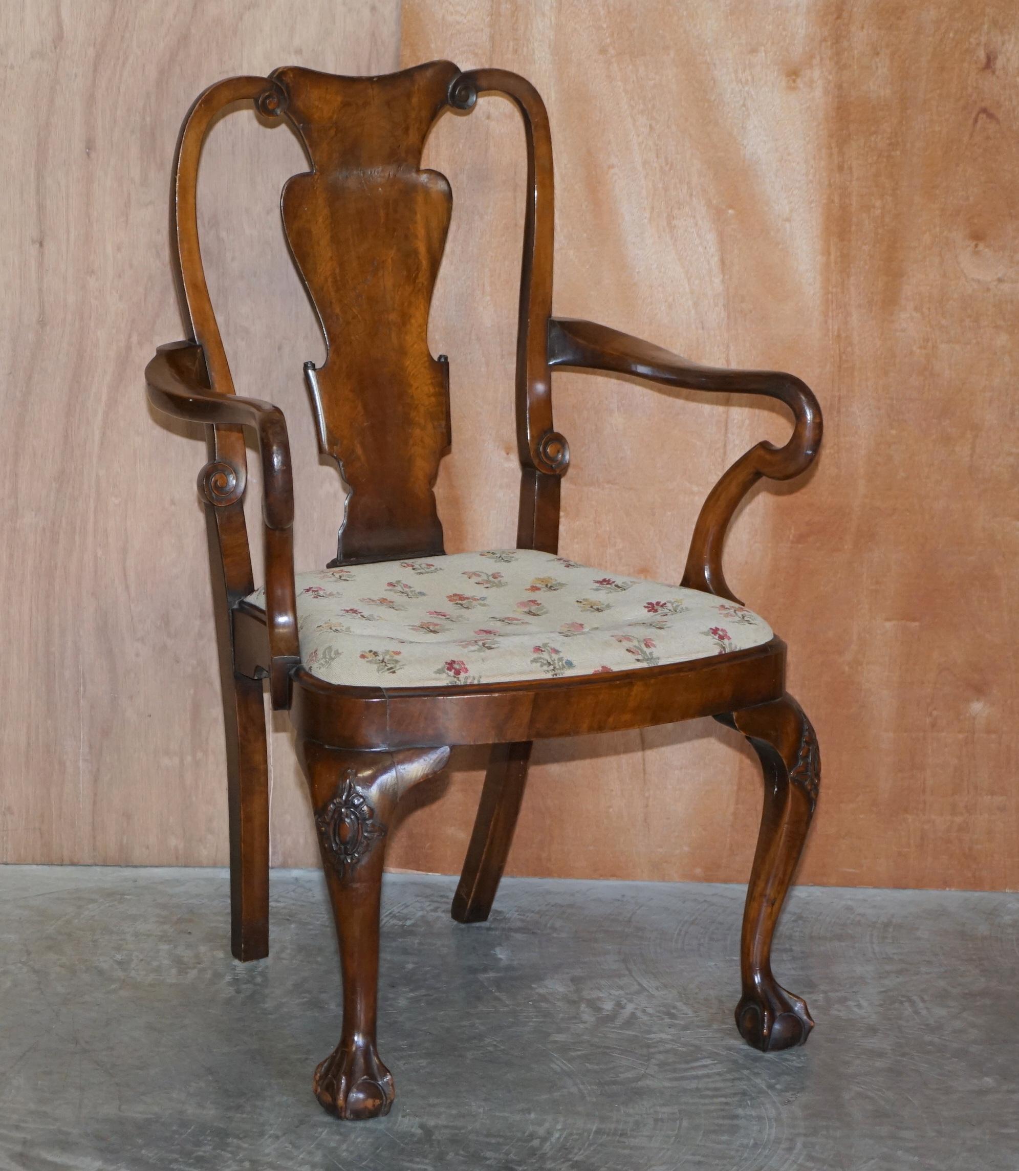 Six Victorian 1880 Walnut Shepherds Crook Dining Chairs with Claw & Ball Feet For Sale 8