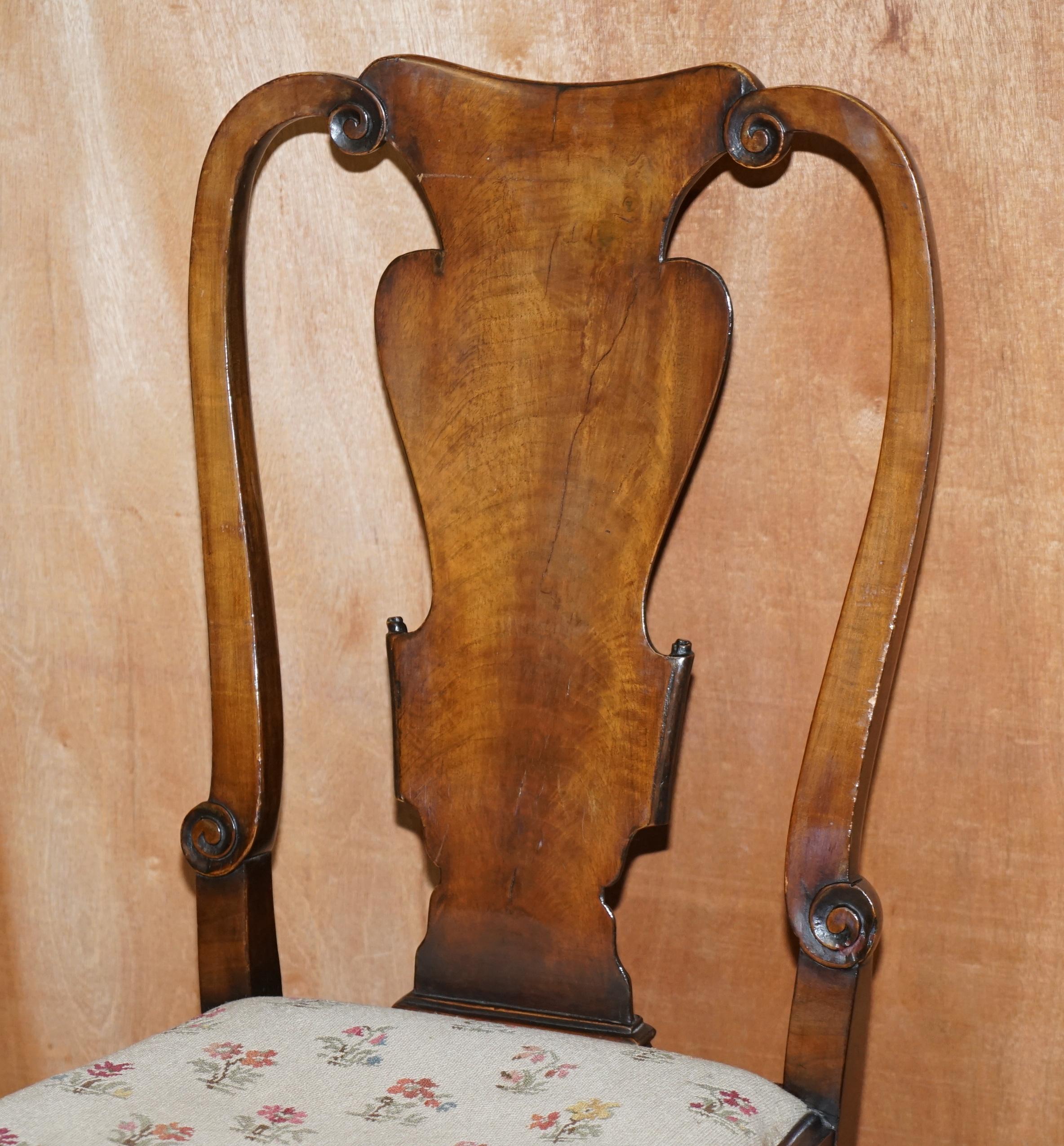 Six Victorian 1880 Walnut Shepherds Crook Dining Chairs with Claw & Ball Feet For Sale 1