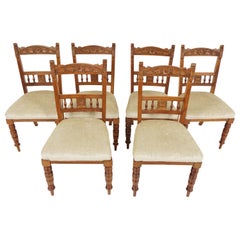 Antique Six Victorian Carved Oak Dining Chairs Upholstered Seats, Scotland, 1880, B2062