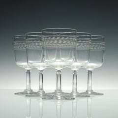 Six Victorian Greek Key Engraved Wine Goblets, circa 1890