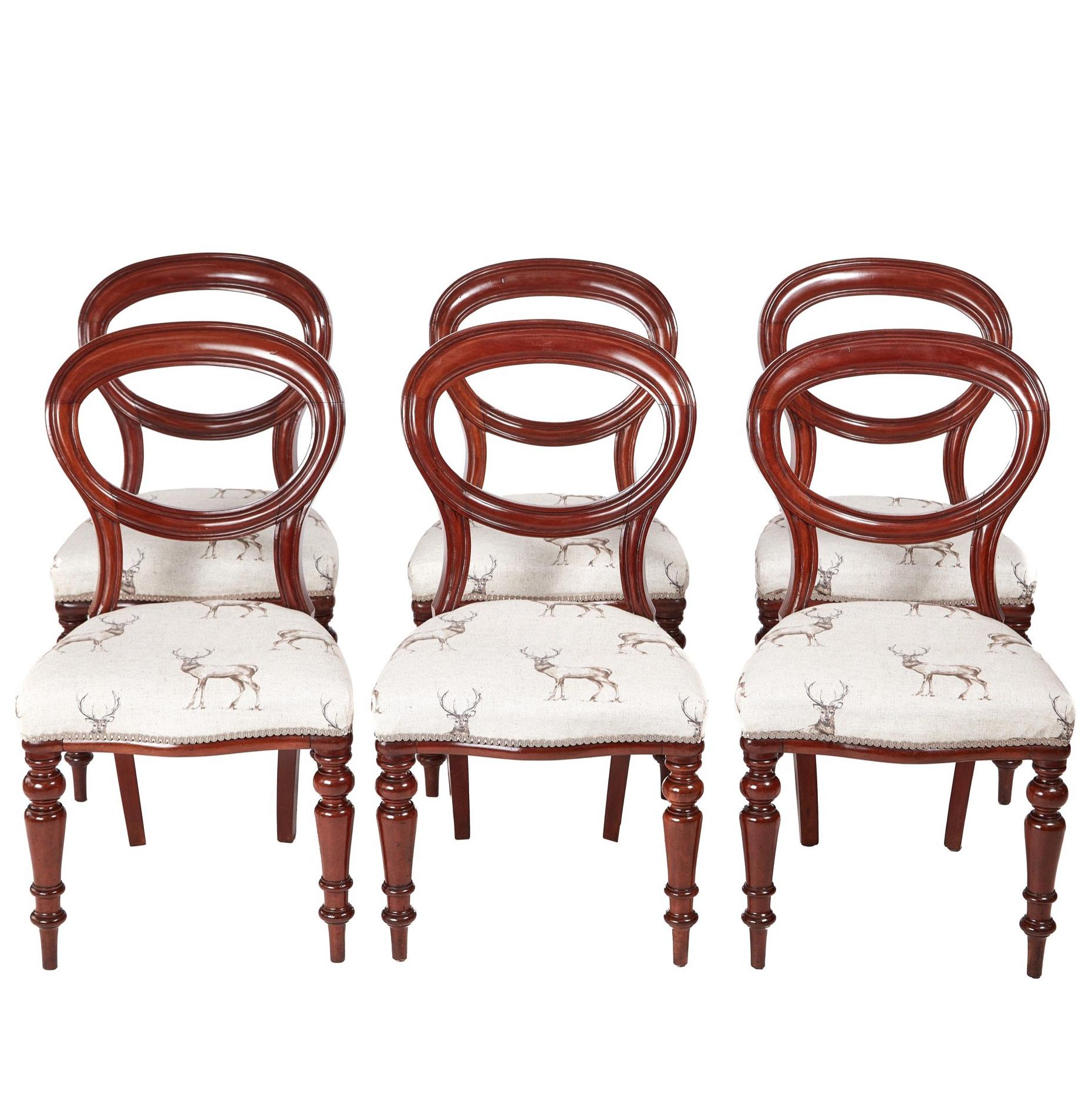 Six Victorian Mahogany Balloon Back Dining Chairs