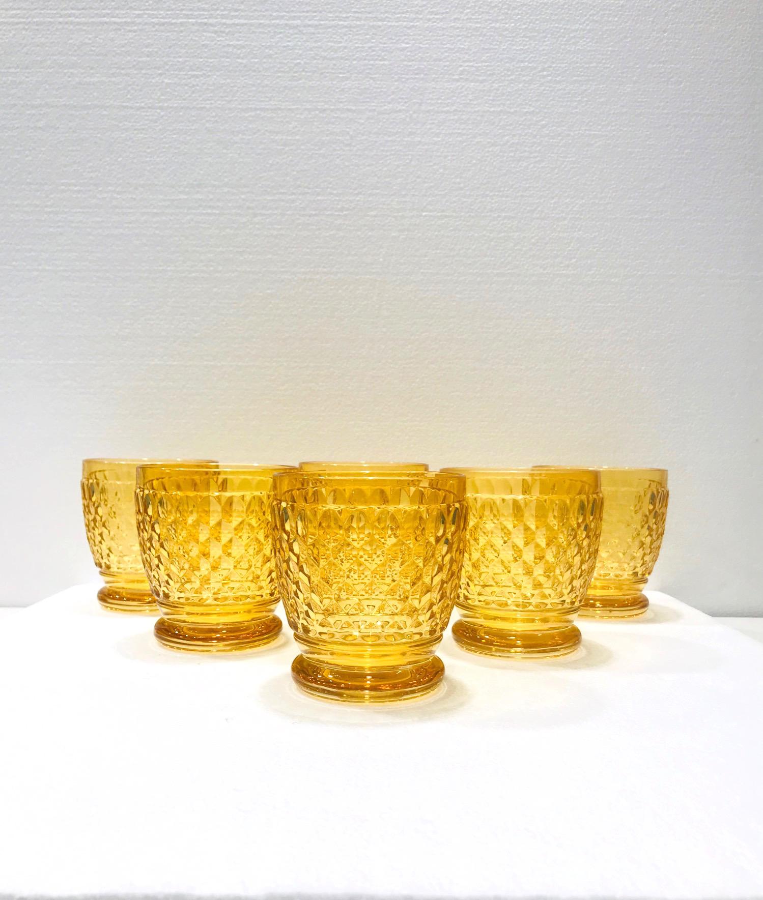 Six Villeroy & Boch Crystal Water Glasses in Amber Yellow, Germany, circa 2005 4