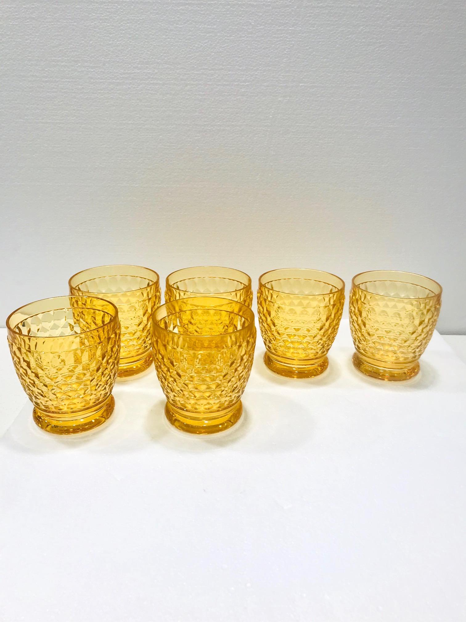 Six Villeroy & Boch Crystal Water Glasses in Amber Yellow, Germany, circa 2005 5