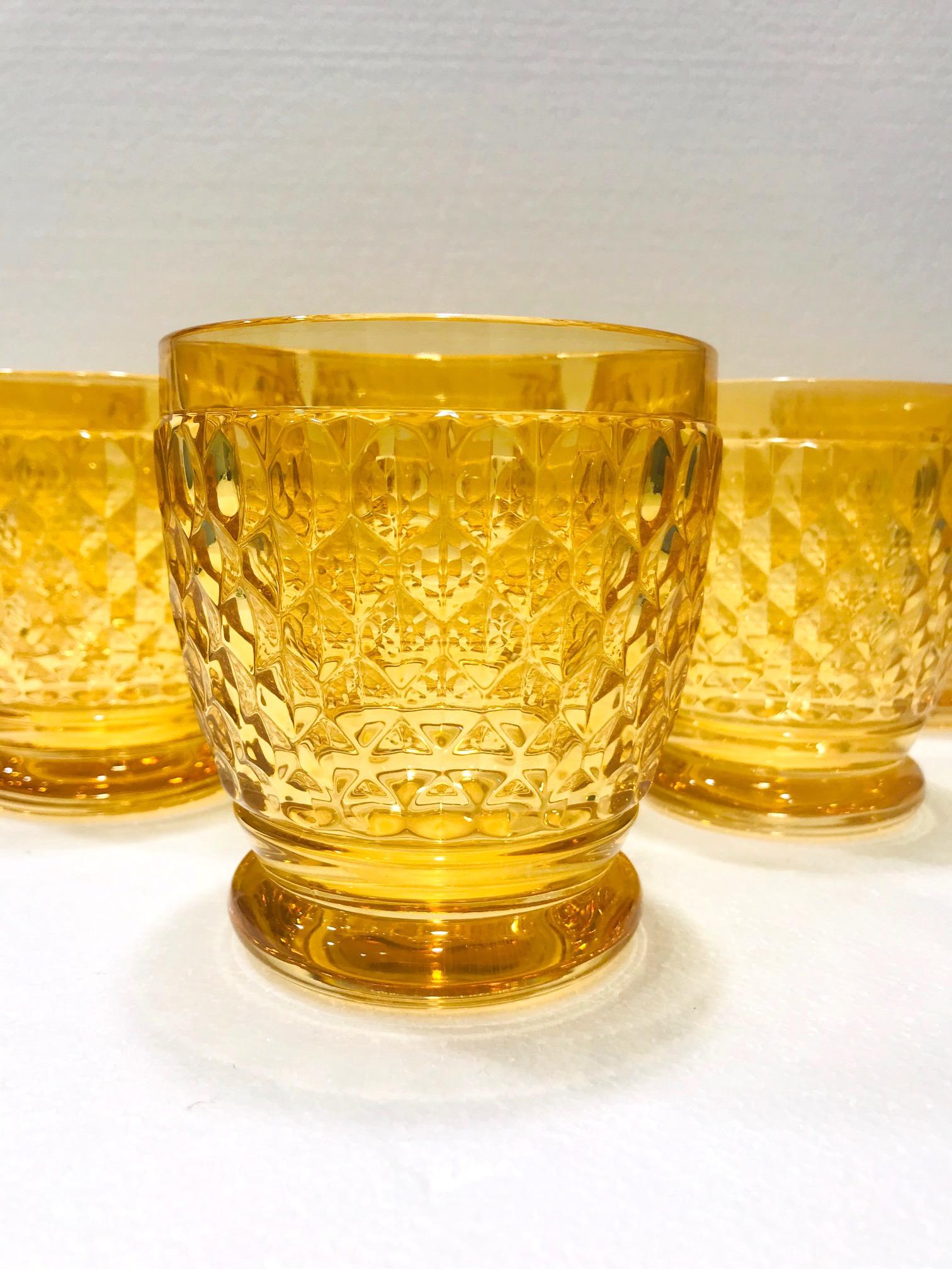 Hand-Crafted Six Villeroy & Boch Crystal Water Glasses in Amber Yellow, Germany, circa 2005