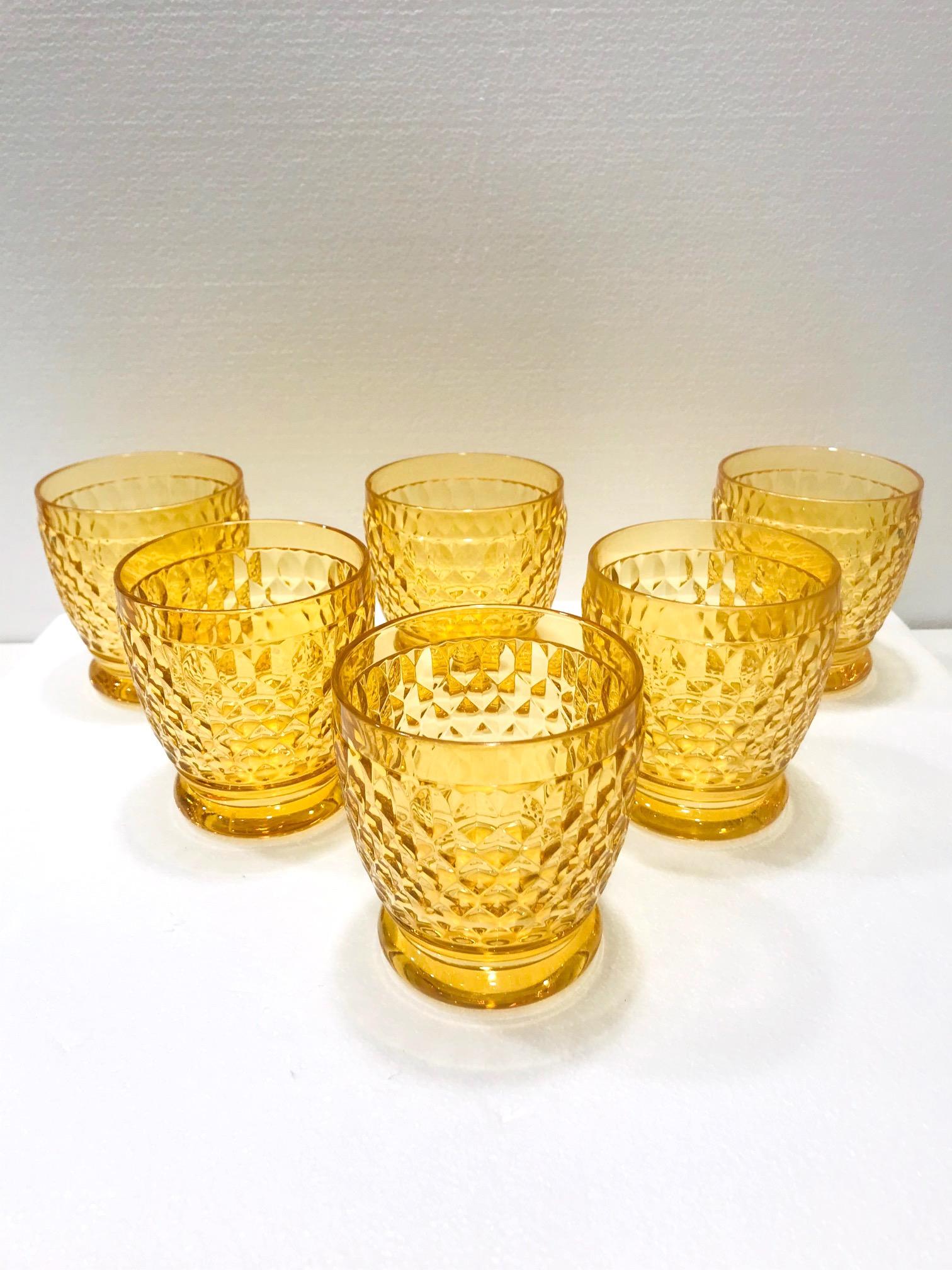 Contemporary Six Villeroy & Boch Crystal Water Glasses in Amber Yellow, Germany, circa 2005