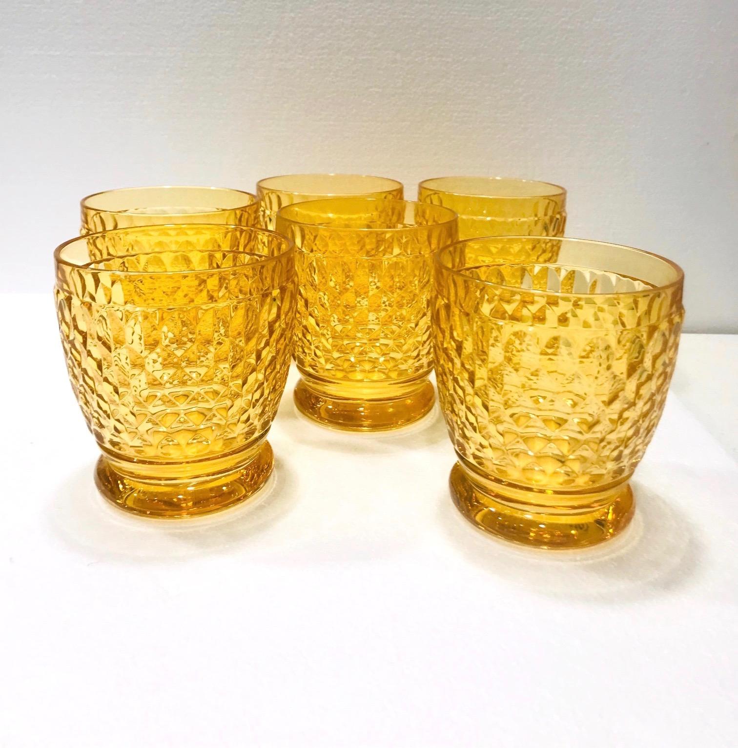 Six Villeroy & Boch Crystal Water Glasses in Amber Yellow, Germany, circa 2005 1