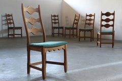 Six Vintage 1960s Danish Ladderback Oak Chairs, Henning Kjærnulf Brutalist Style