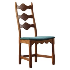 Six Vintage 1960s Danish Ladderback Oak Chairs, Henning Kjærnulf Brutalist Style
