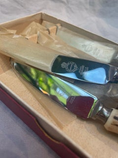 Six Vintage Antler-Handled Steak Knives by Charles H. Barber & Co., England