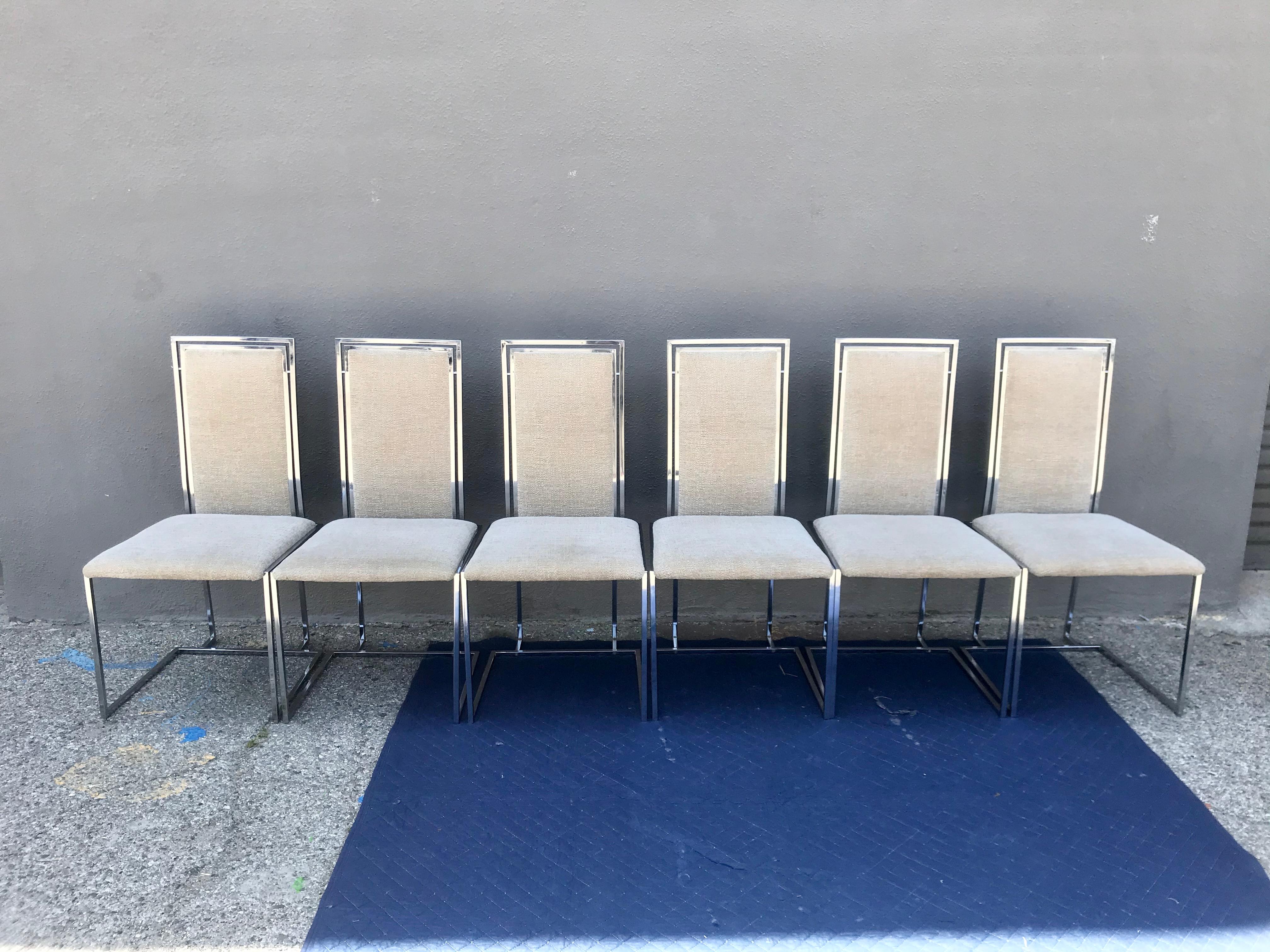 Handsome and elegant set
original upholstery with chrome plated steel frame
minor wear, no damage
fabric appears to be in good condition, no major stains or damage, can use a light cleaning or not
barely visible scratches on one or two