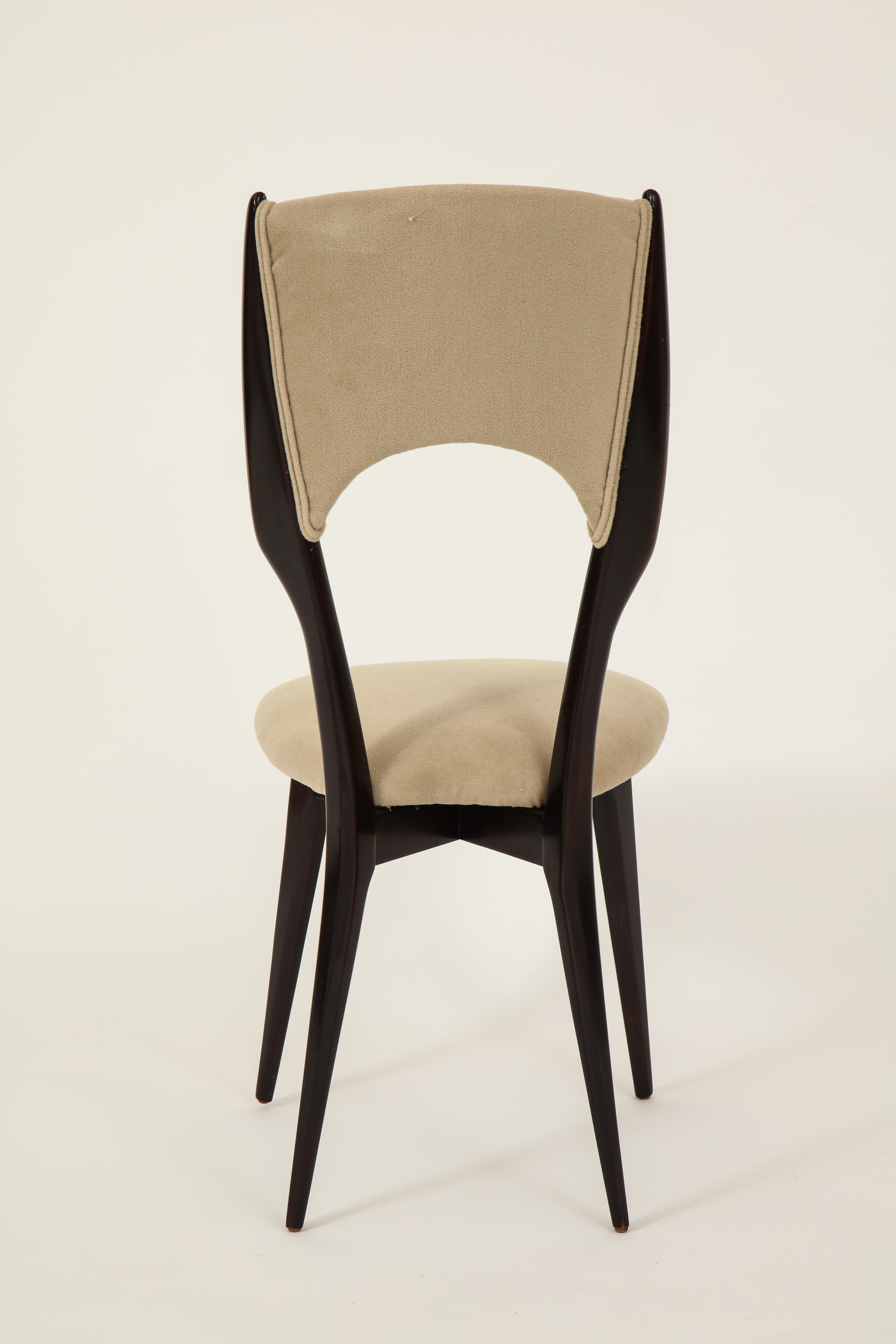 Mid-20th Century Six Vintage Borsani Style Dining Chairs Beige Cashmere Fabric, Italy, 1950s