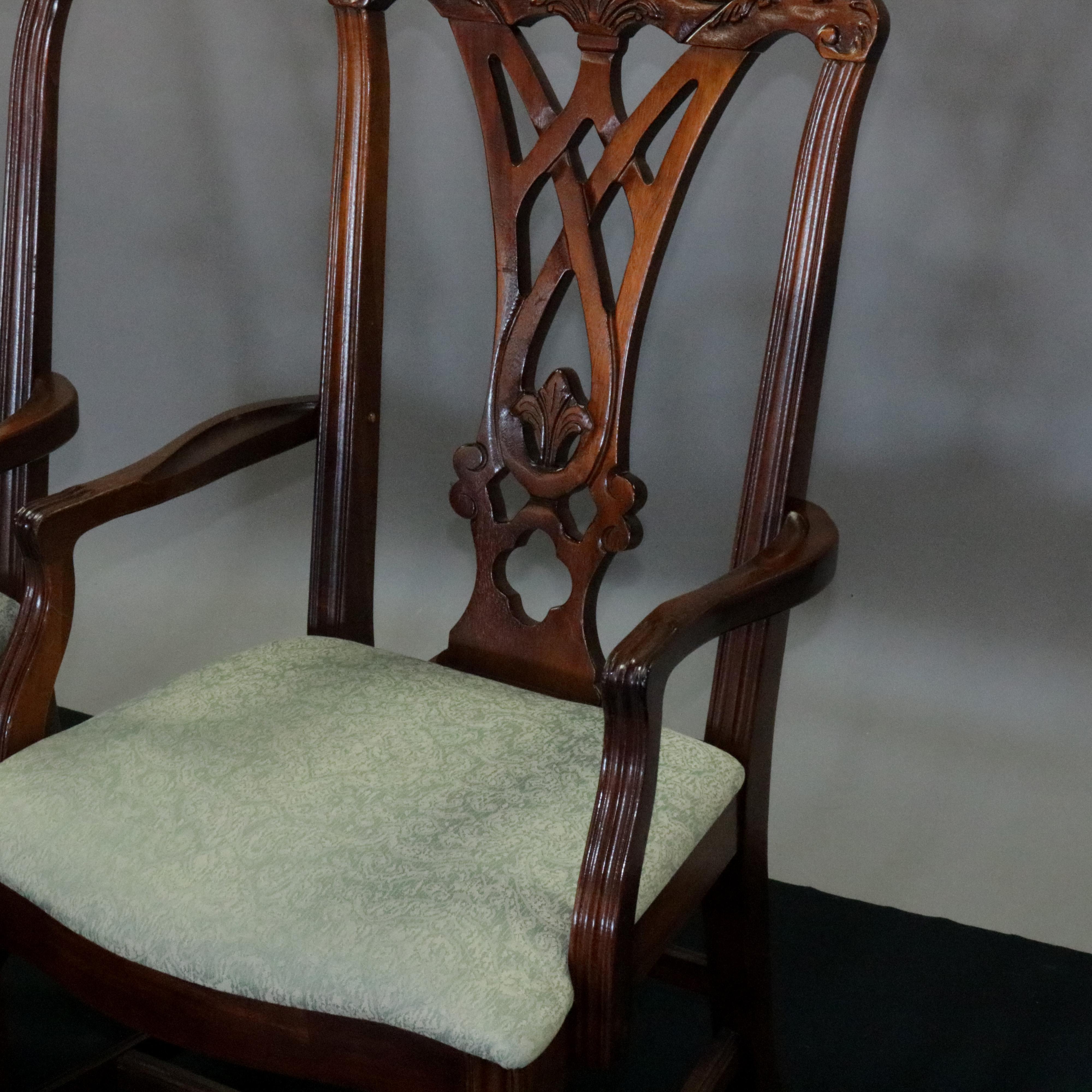 Six Vintage Chippendale Style Carved Mahogany Ribbon Back Dining Armchairs 5