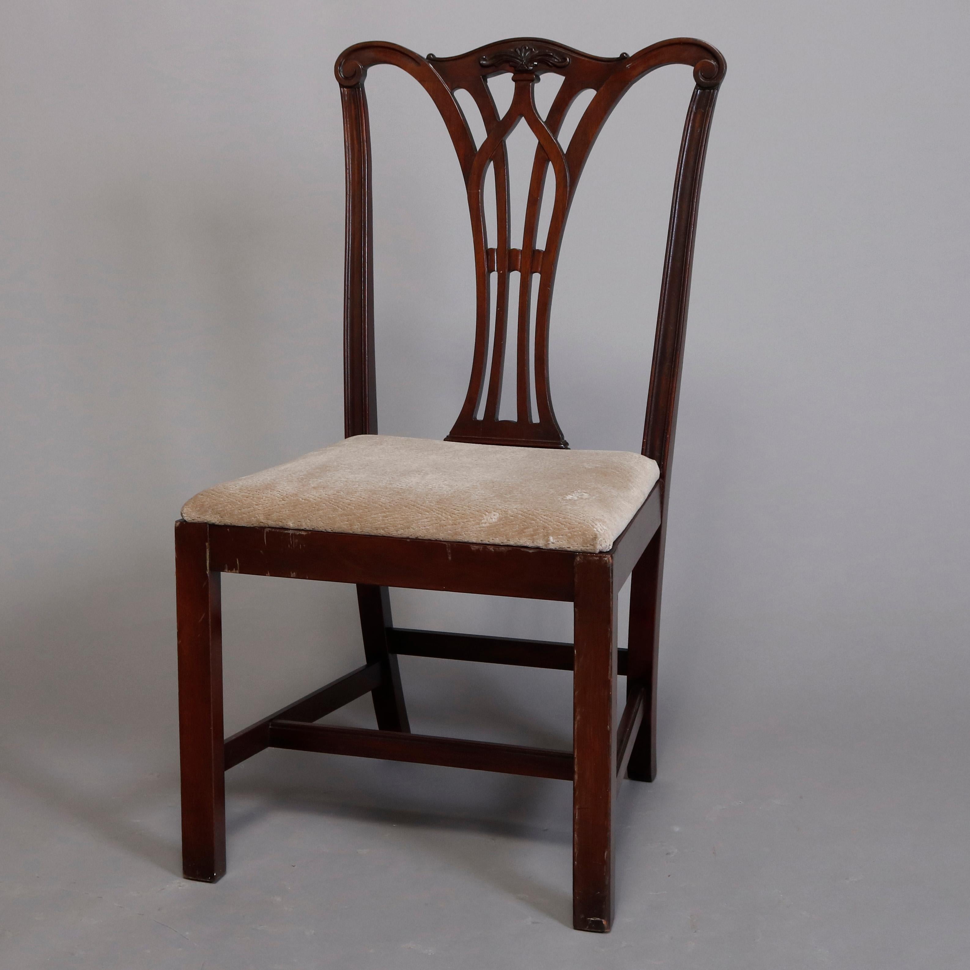 Six Vintage Chippendale Style Carved Mahogany Ribbon Back Dining Chairs 4