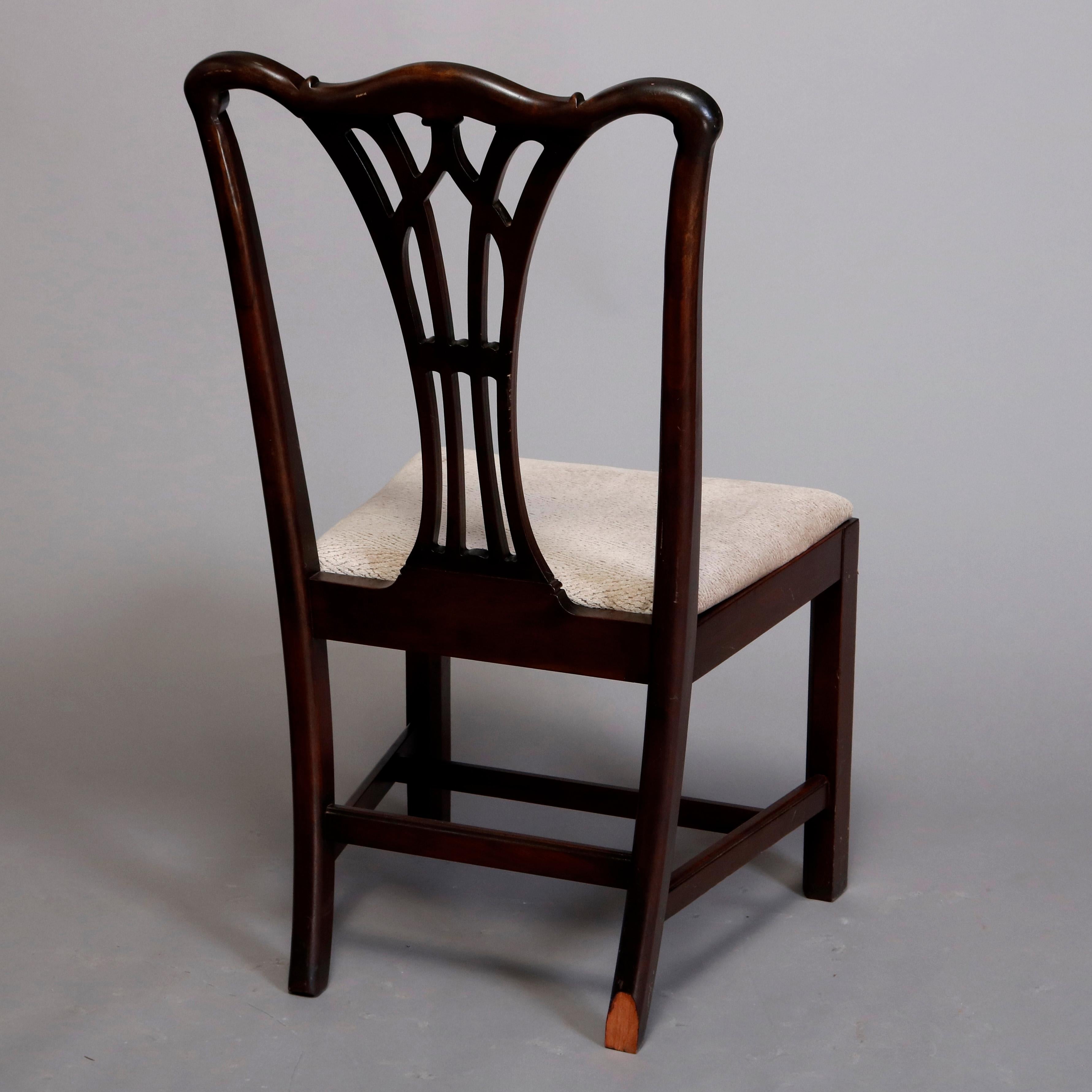 Six Vintage Chippendale Style Carved Mahogany Ribbon Back Dining Chairs 2