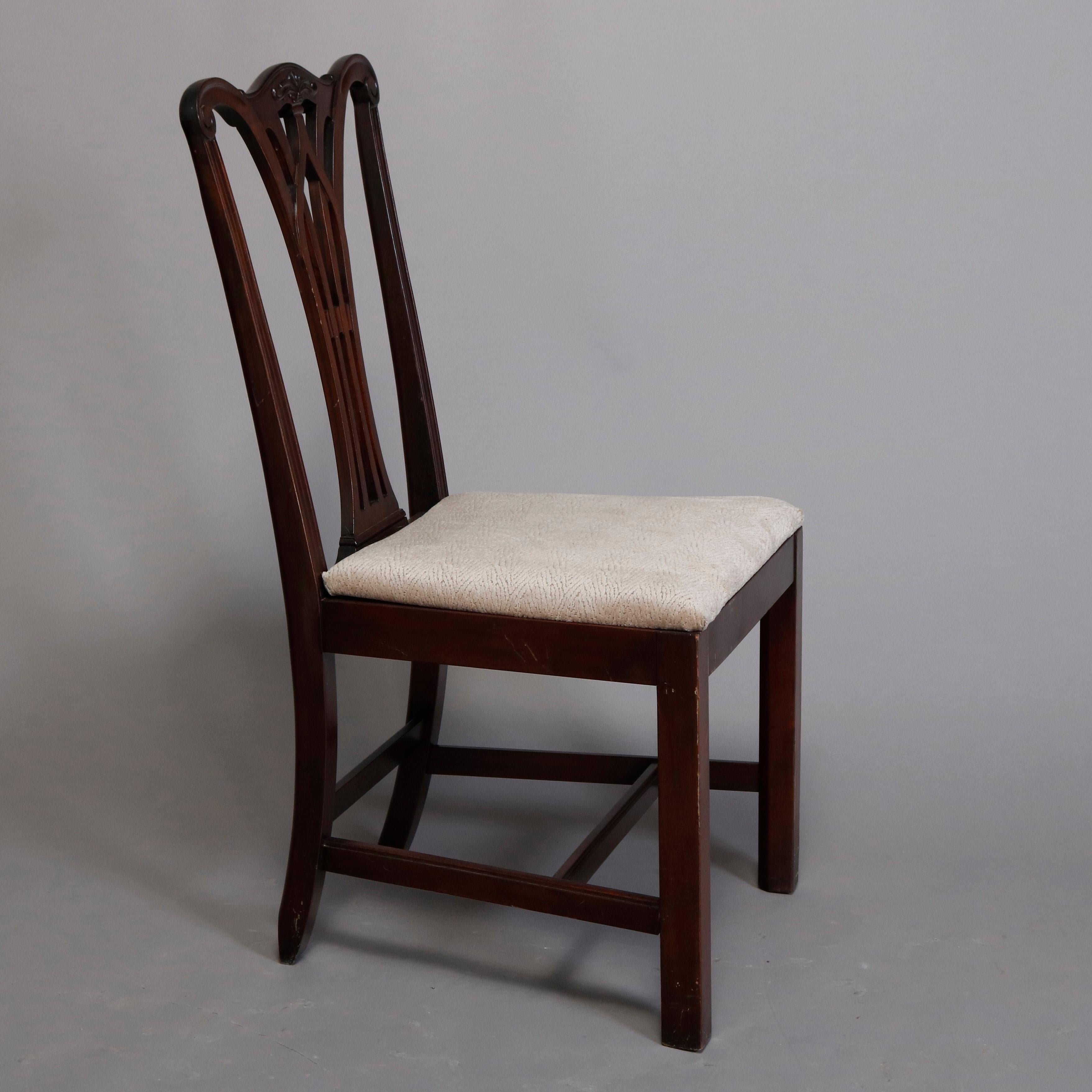 Six Vintage Chippendale Style Carved Mahogany Ribbon Back Dining Chairs 3