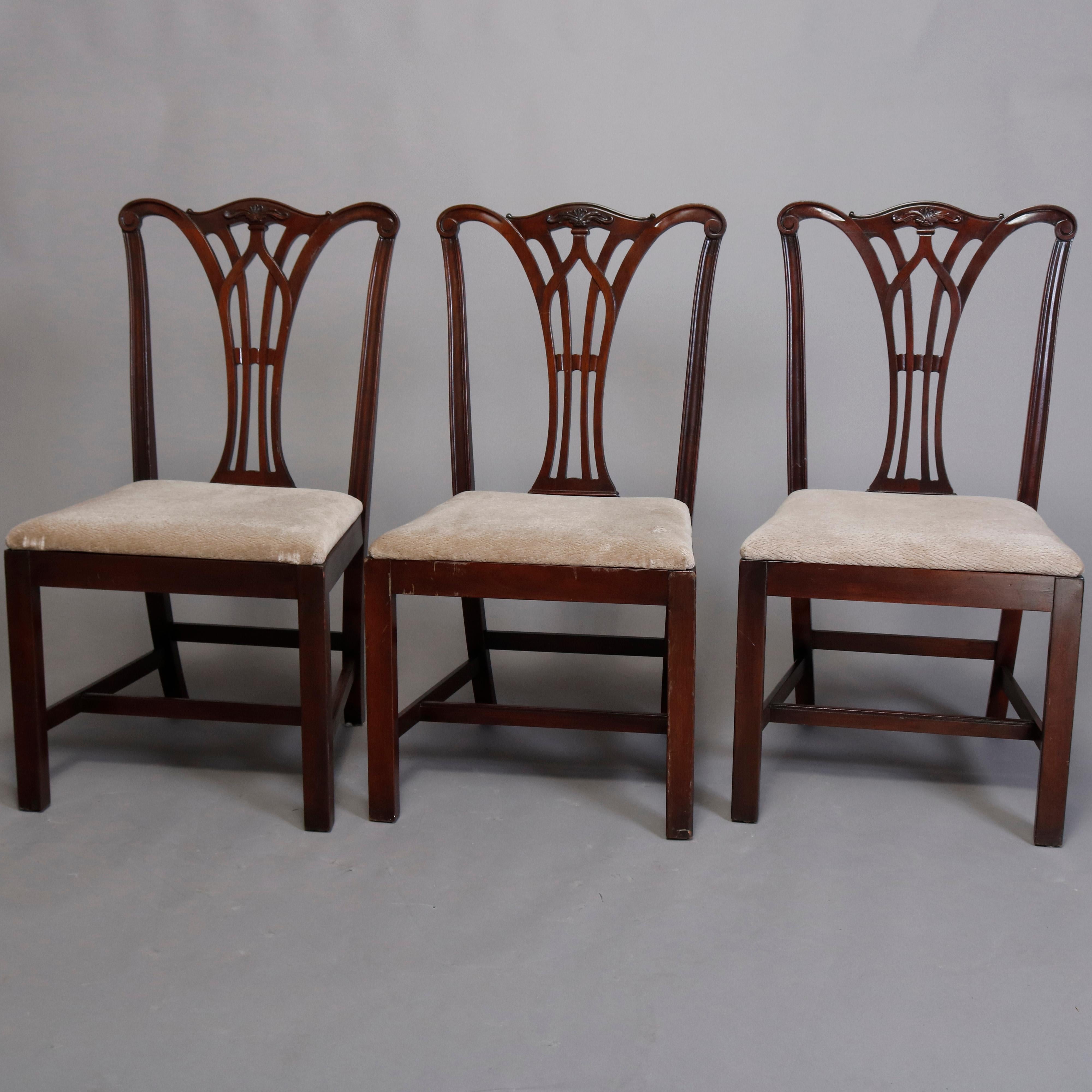 Six Vintage Chippendale Style Carved Mahogany Ribbon Back Dining Chairs 4