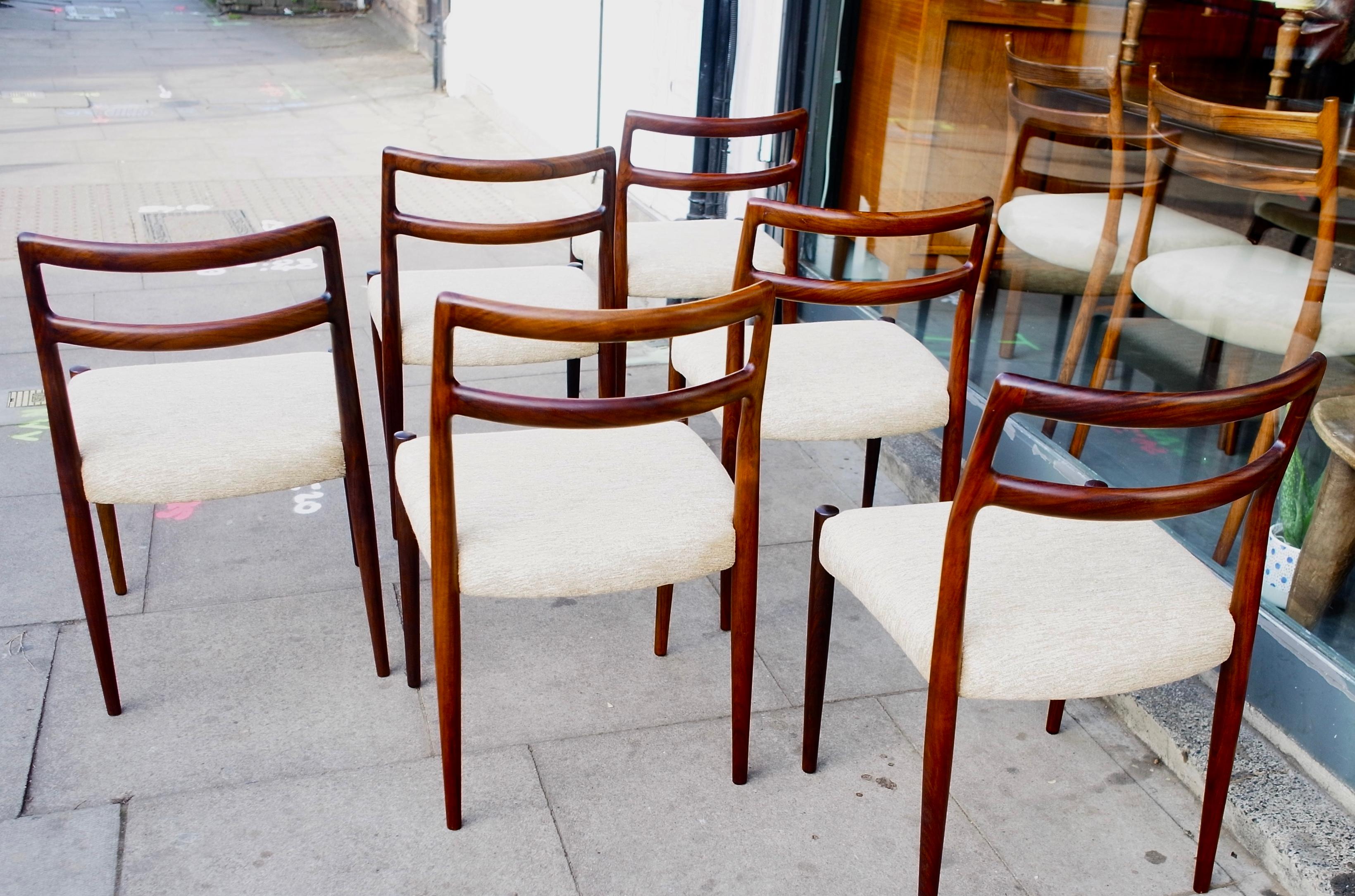 Six Vintage Danish Hardwood 1960s Dining Chairs by Johannes Andersen In Good Condition For Sale In London, GB