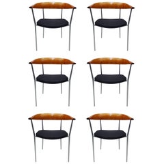 Six Vintage Danish Solid Cherrywood ‘Cowhorn’ Hans Wegner Style Dining Chairs