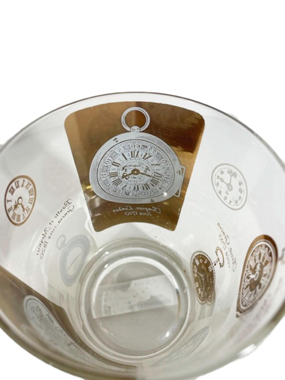 Américain Six verres vintage doubles à la mode ancienne avec motifs de montres de poche anciennes en vente