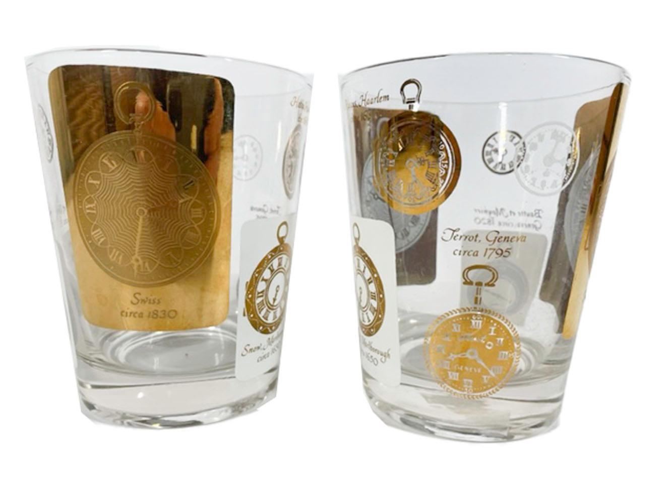 Verre Six verres vintage doubles à la mode ancienne avec motifs de montres de poche anciennes en vente