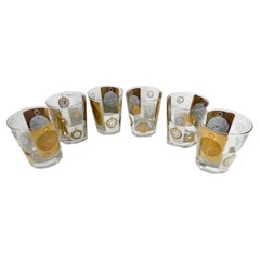 Six Vintage Double Old Fashioned Glasses with Antique Pocket Watch Designs