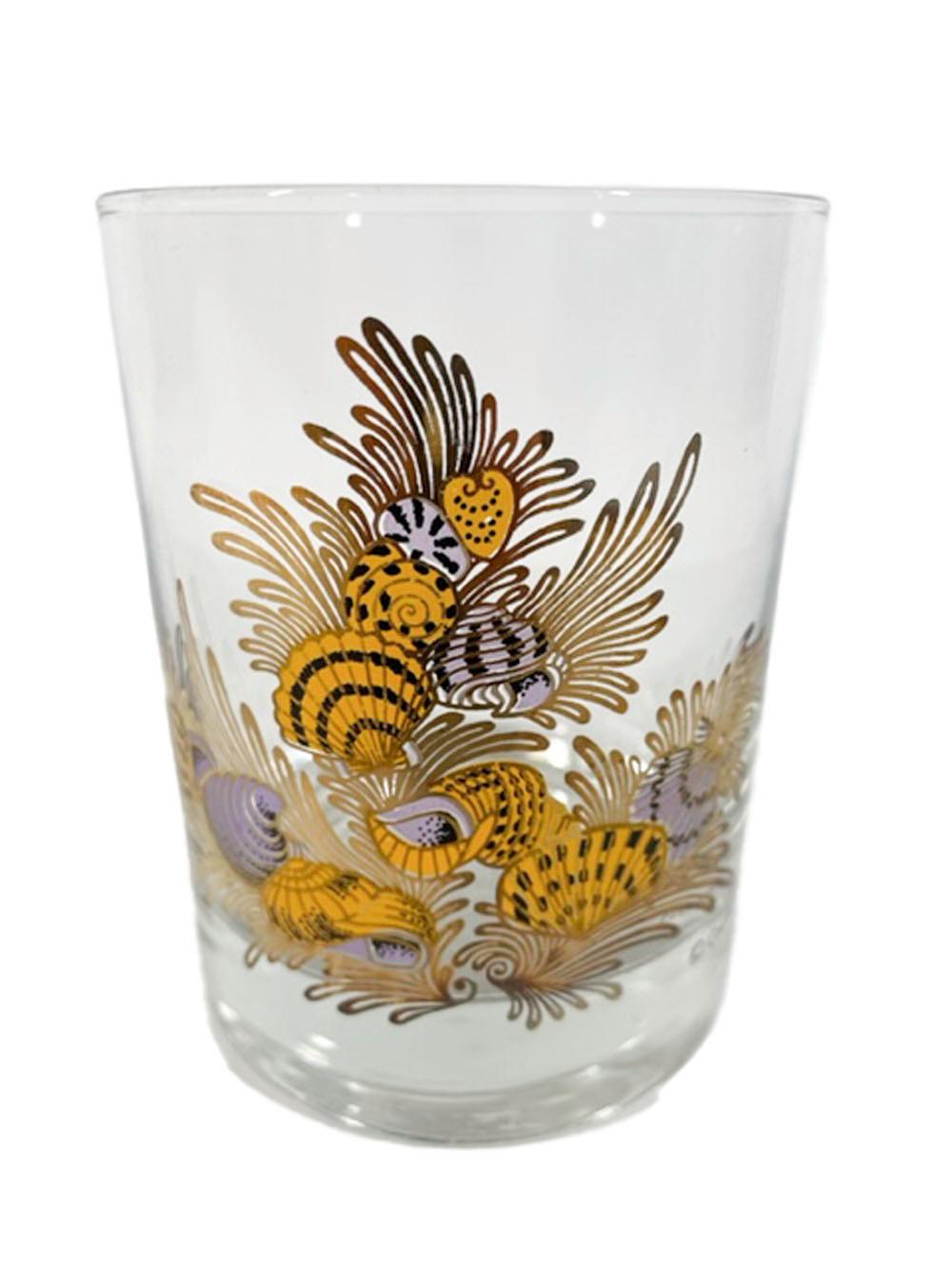 20th Century Six Vintage Double Rocks Glasses with Seashell Motif by Couroc of Monterey, CA