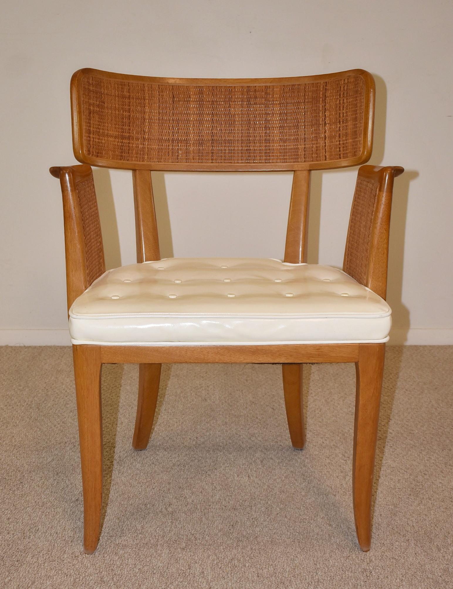 Six Vintage Dunbar Dining Chairs Cane Back Edward Wormley Design, circa 1950's For Sale 4