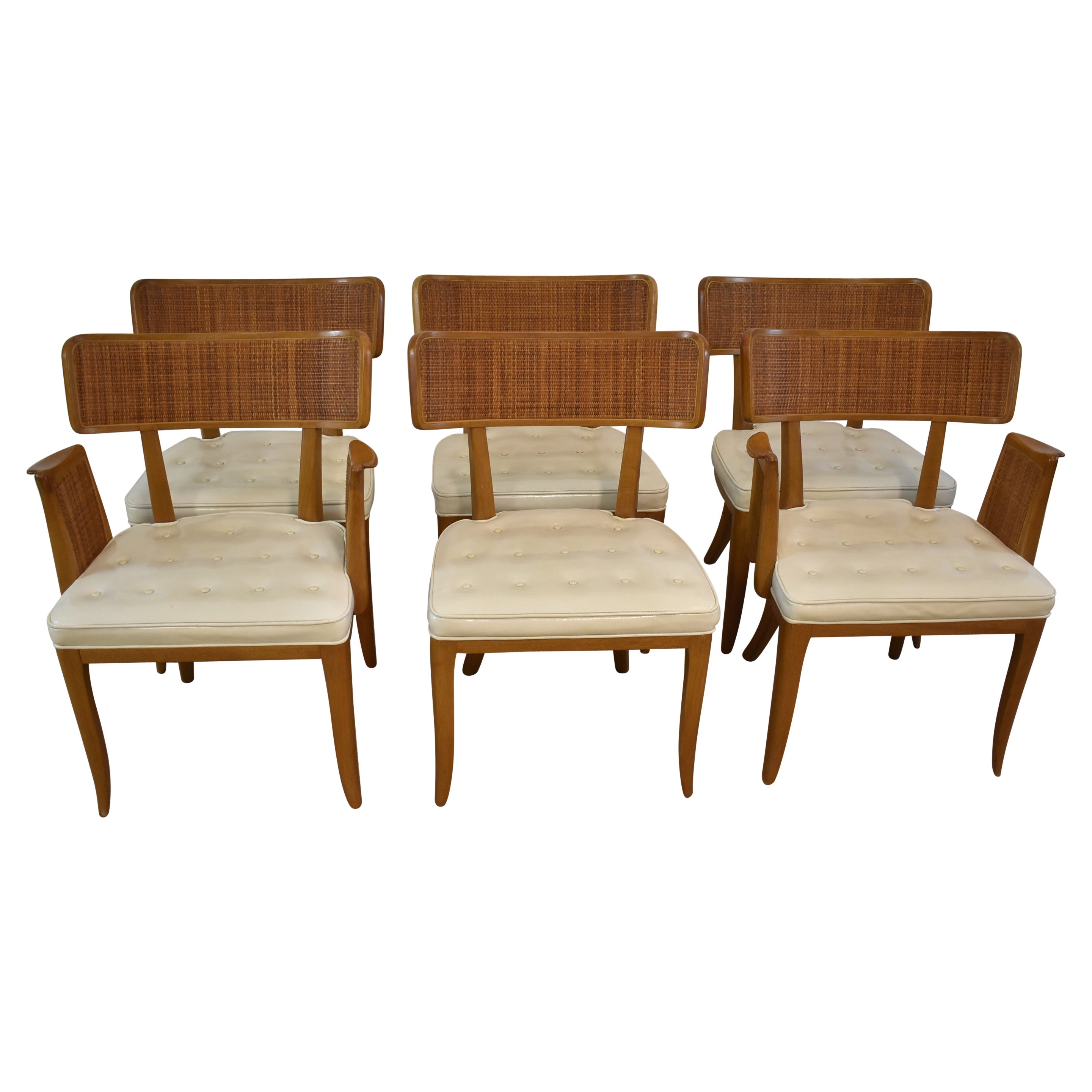 Seis Sillas de Comedor Dunbar Vintage Respaldo de Caña Edward Wormley Design, circa 1950's