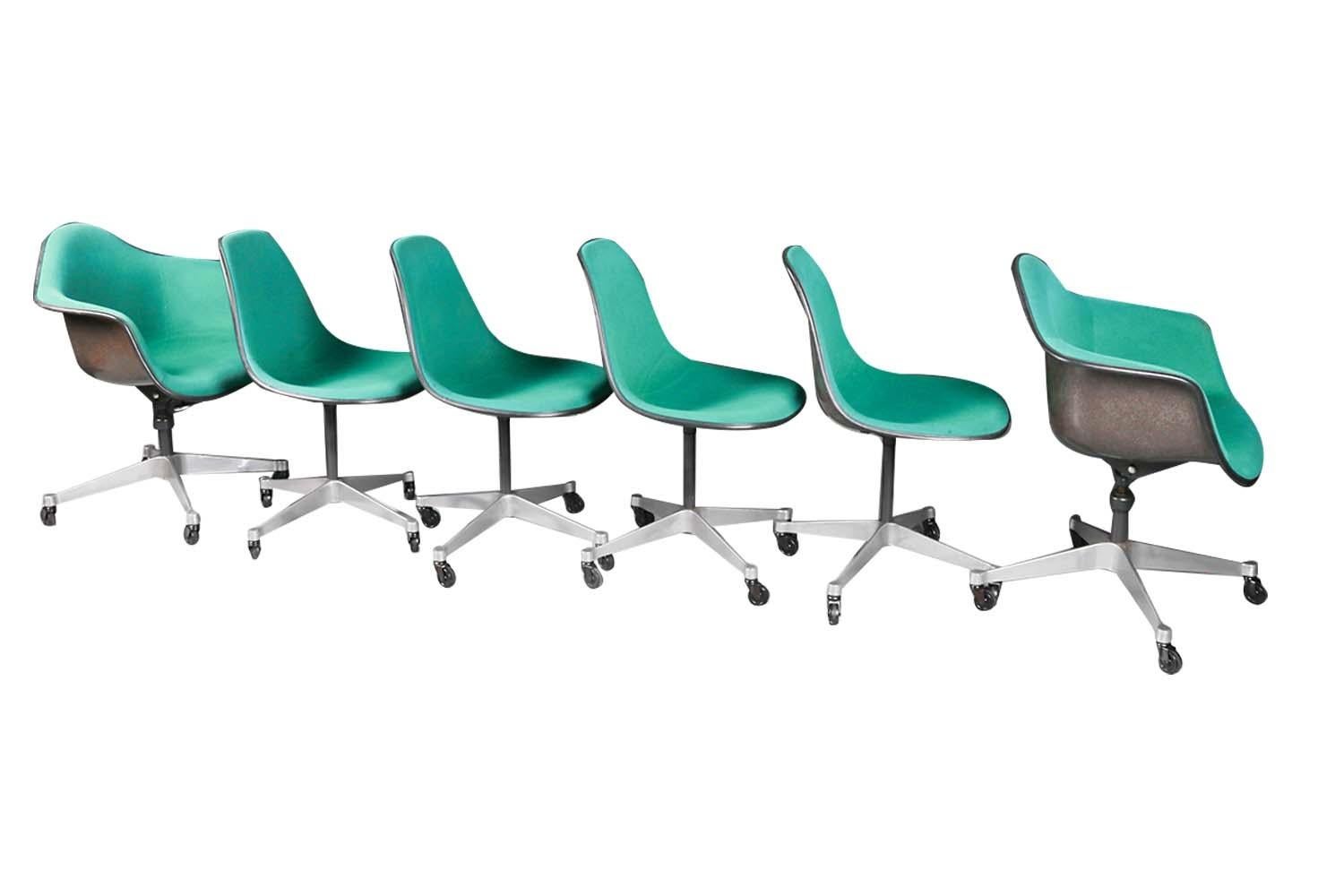 American Six Vintage Eames Herman Miller Swivel Shell Chairs on Casters 1970s For Sale