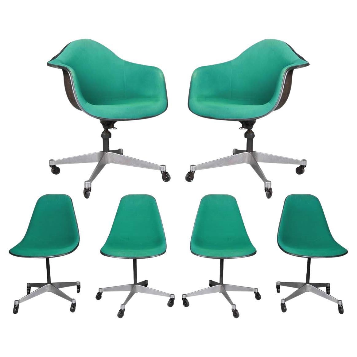 Six Vintage Eames Herman Miller Swivel Shell Chairs on Casters 1970s For Sale