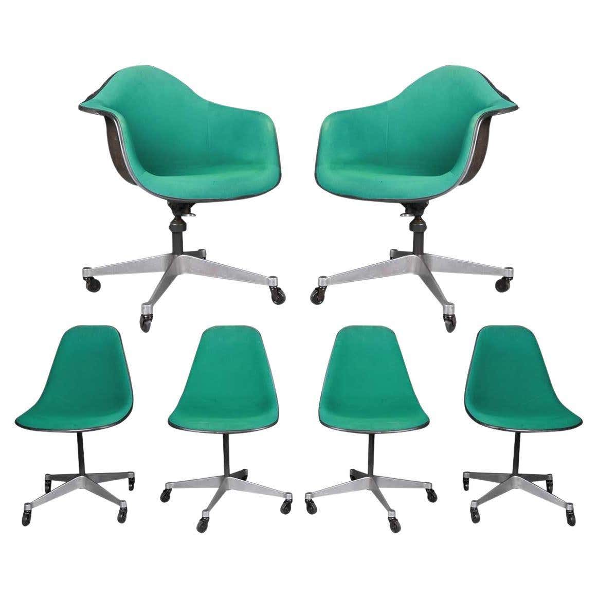 Six Vintage Eames Herman Miller Swivel Shell Chairs on Casters 1970s ...