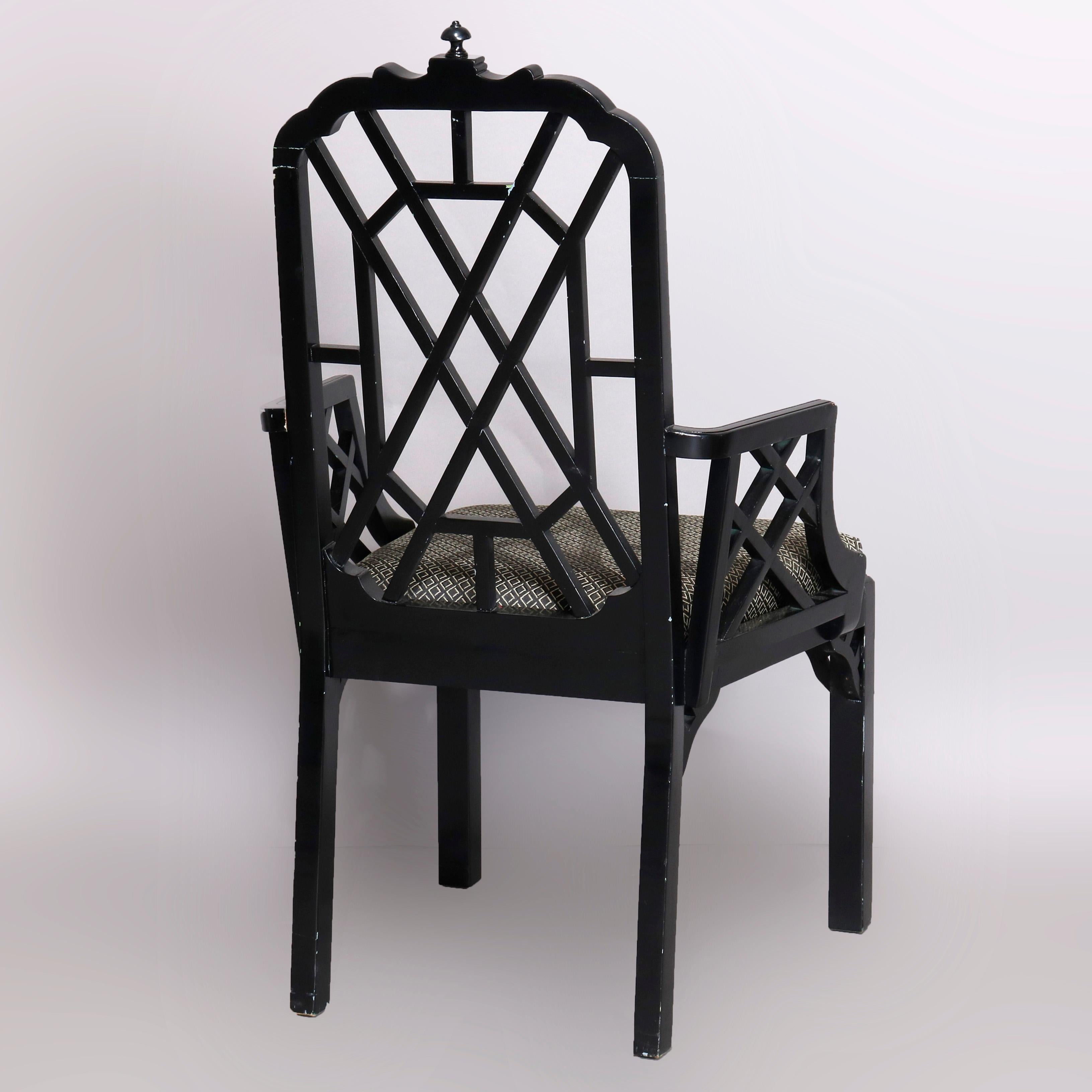 Six Vintage Ebonized Chinese Chippendale Stylized Bamboo Dining Chairs In Good Condition In Big Flats, NY