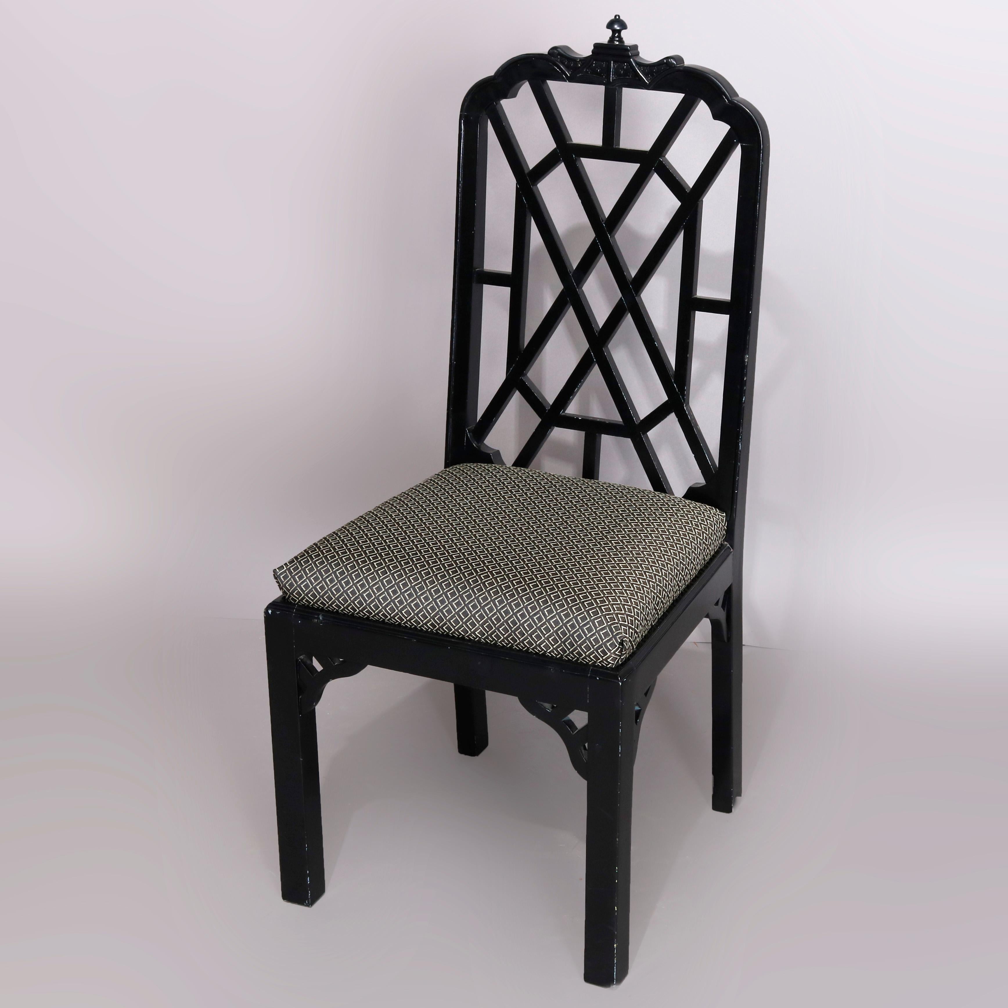 20th Century Six Vintage Ebonized Chinese Chippendale Stylized Bamboo Dining Chairs
