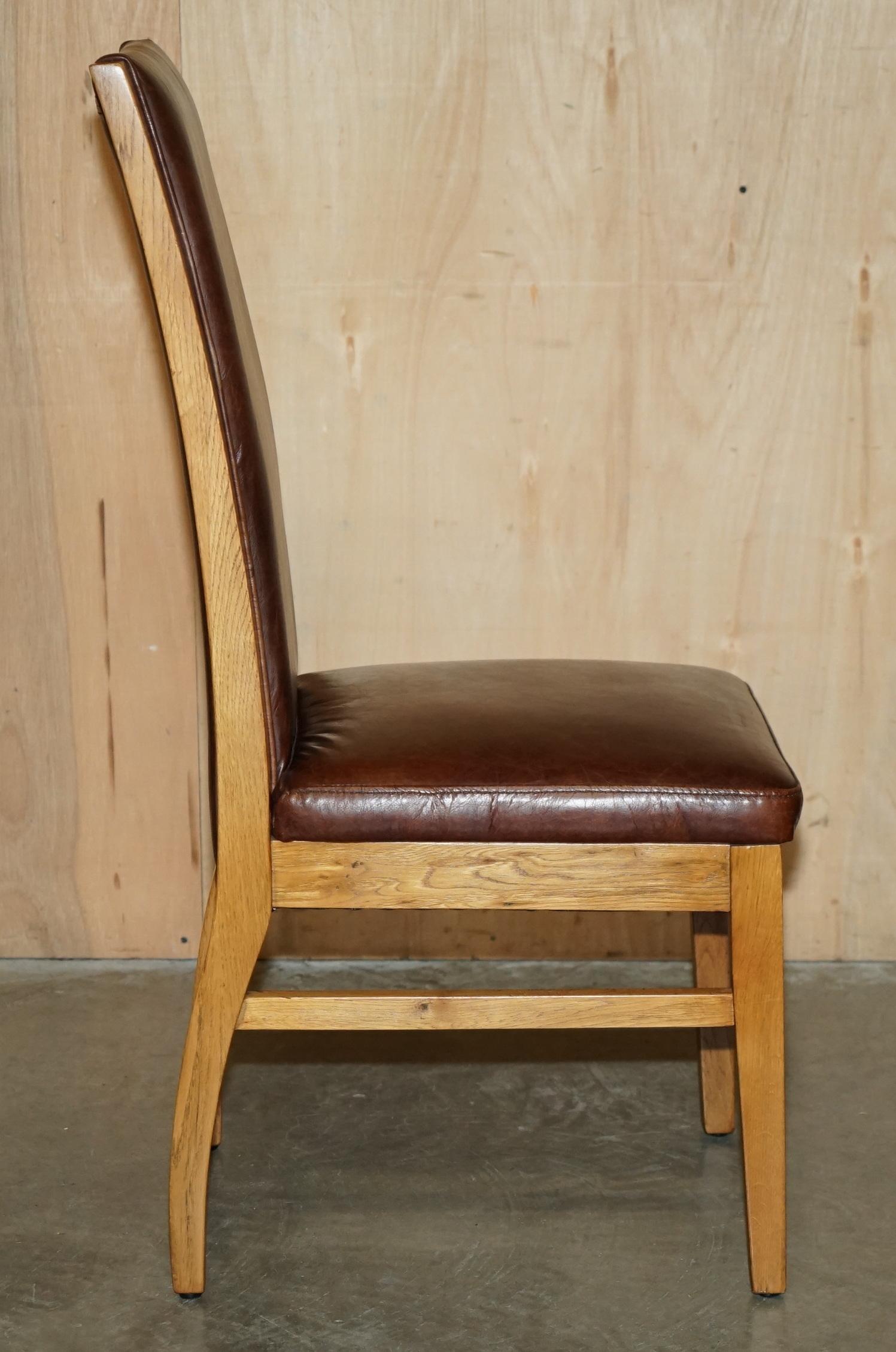 SiX VINTAGE ENGLISCH EICHE & HERITAGE BROWN LEATHER HALO HIGH BACK DINING CHAIRS im Angebot 2