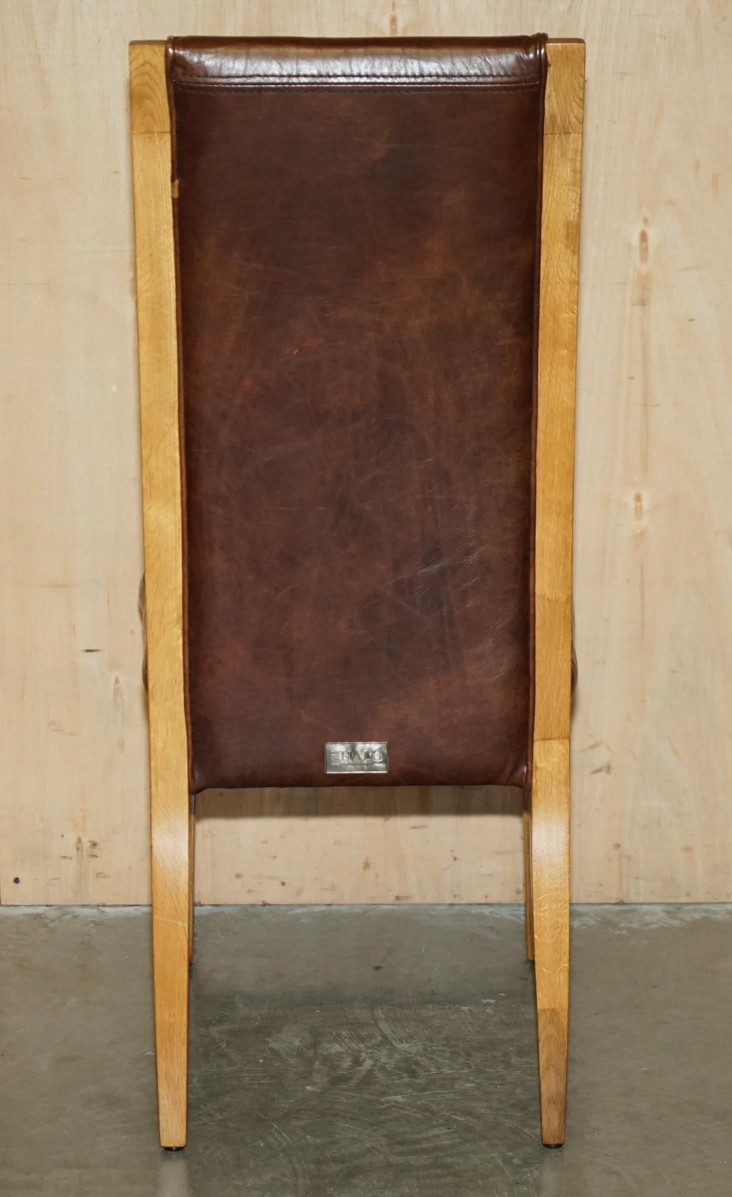SiX VINTAGE ENGLISCH EICHE & HERITAGE BROWN LEATHER HALO HIGH BACK DINING CHAIRS im Angebot 4