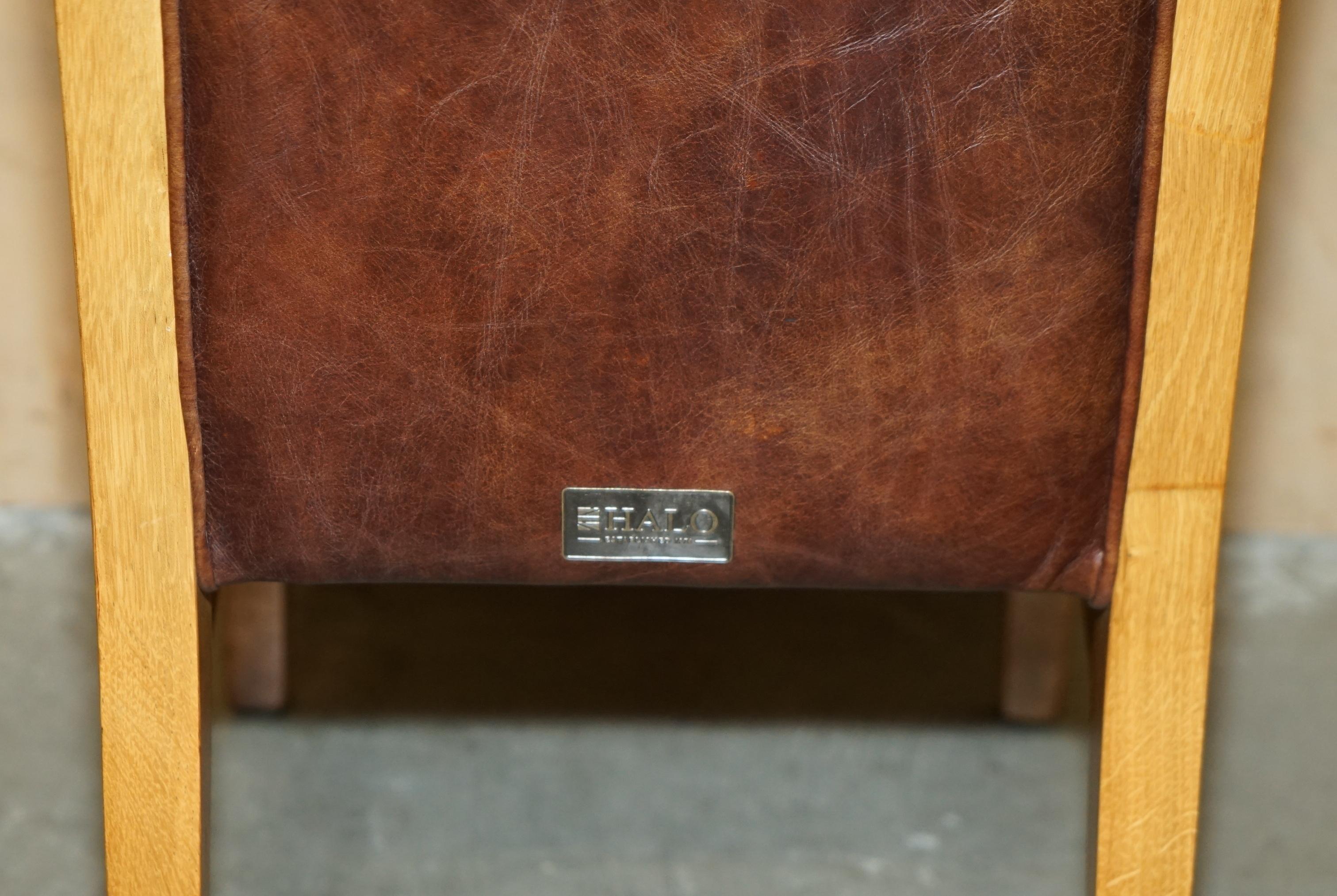 SiX VINTAGE ENGLISCH EICHE & HERITAGE BROWN LEATHER HALO HIGH BACK DINING CHAIRS im Angebot 5