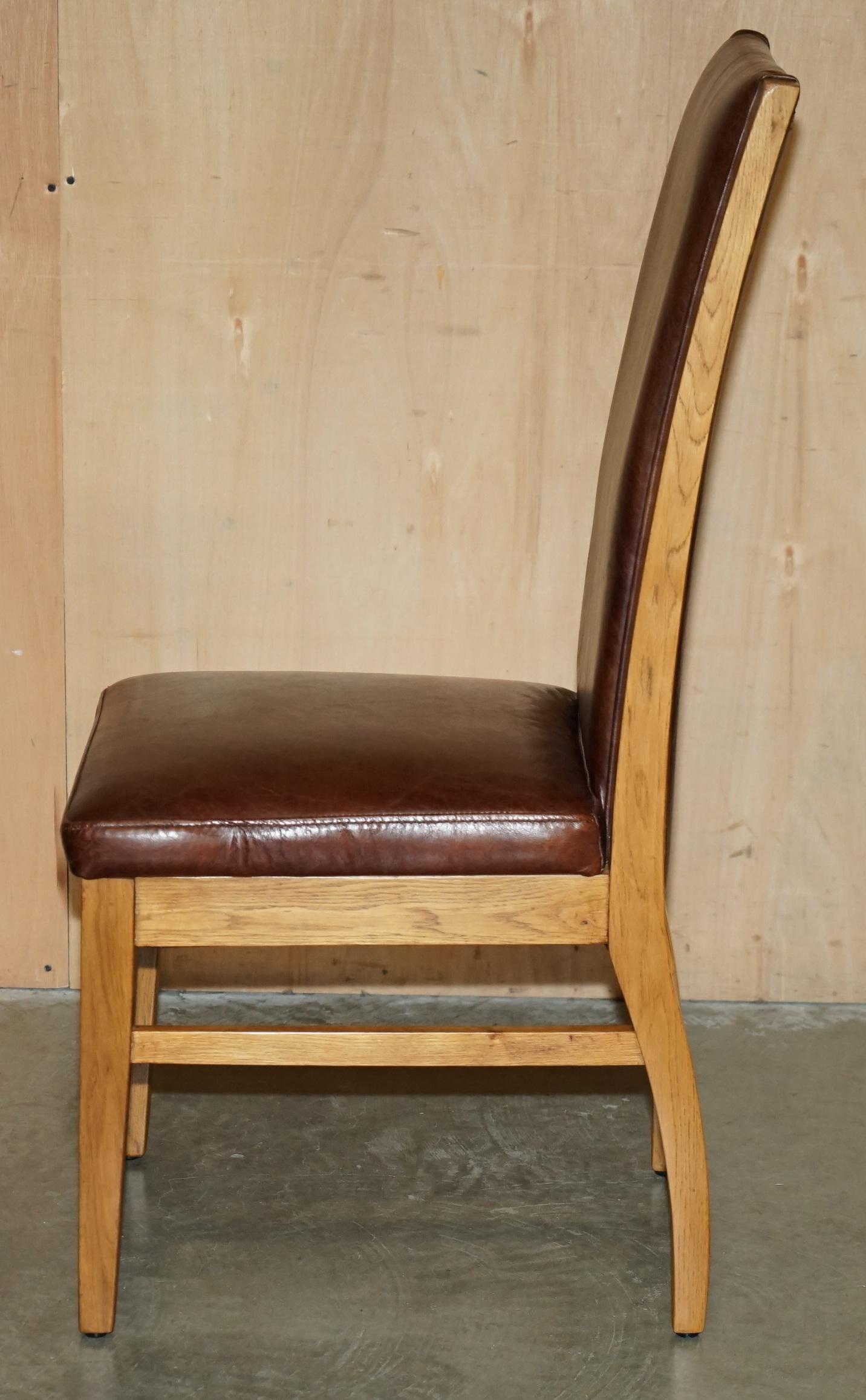 SiX VINTAGE ENGLISCH EICHE & HERITAGE BROWN LEATHER HALO HIGH BACK DINING CHAIRS im Angebot 7