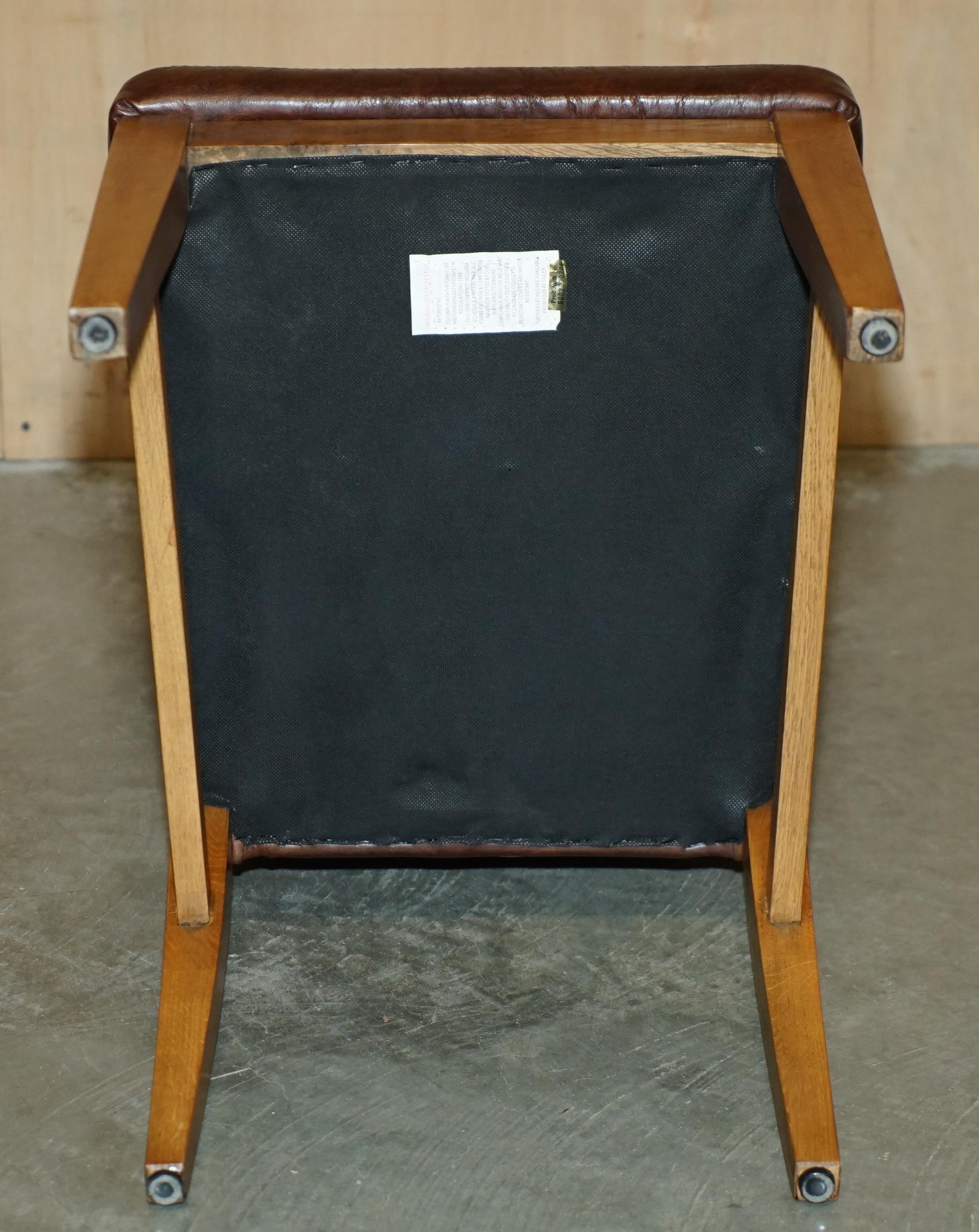 SiX VINTAGE ENGLISCH EICHE & HERITAGE BROWN LEATHER HALO HIGH BACK DINING CHAIRS im Angebot 8