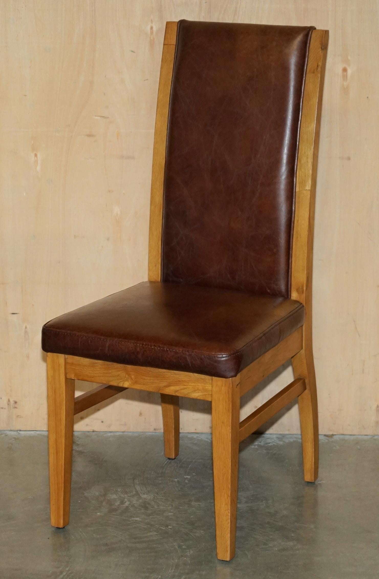 SiX VINTAGE ENGLISCH EICHE & HERITAGE BROWN LEATHER HALO HIGH BACK DINING CHAIRS im Angebot 9