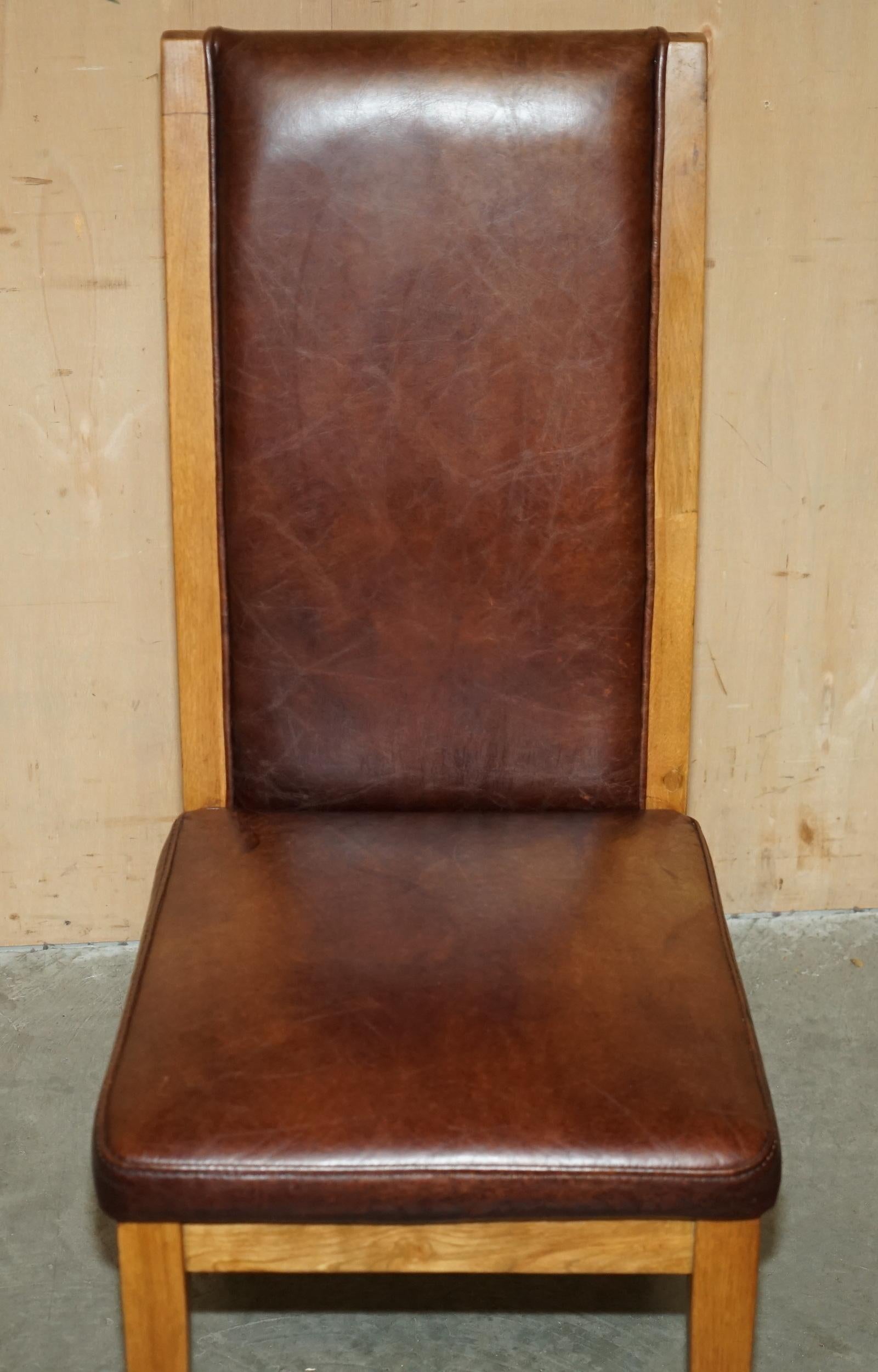 SiX VINTAGE ENGLISCH EICHE & HERITAGE BROWN LEATHER HALO HIGH BACK DINING CHAIRS im Angebot 10